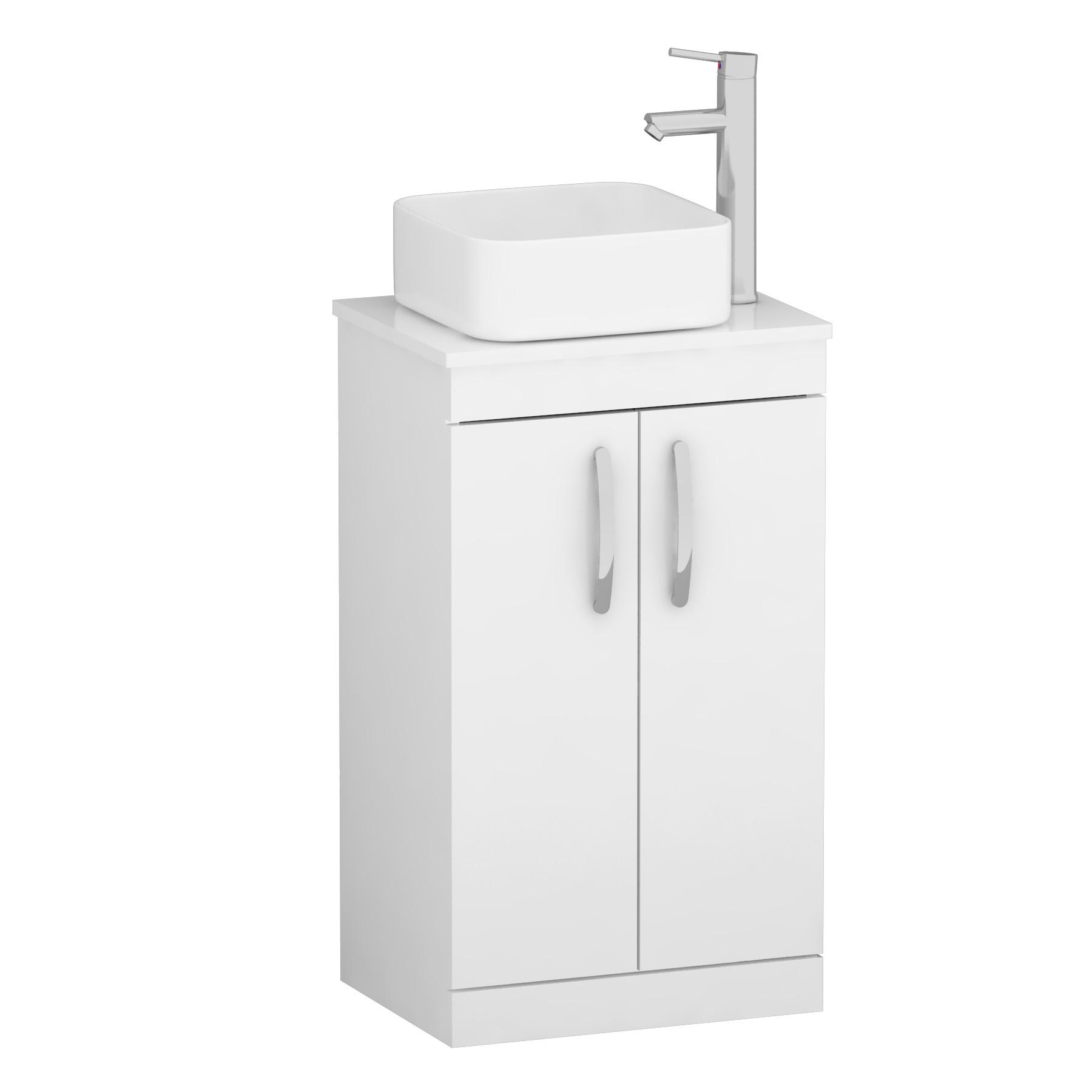 500mm Floor Standing Vanity Unit 2 Door Gloss White & Countertop Basin - Elena