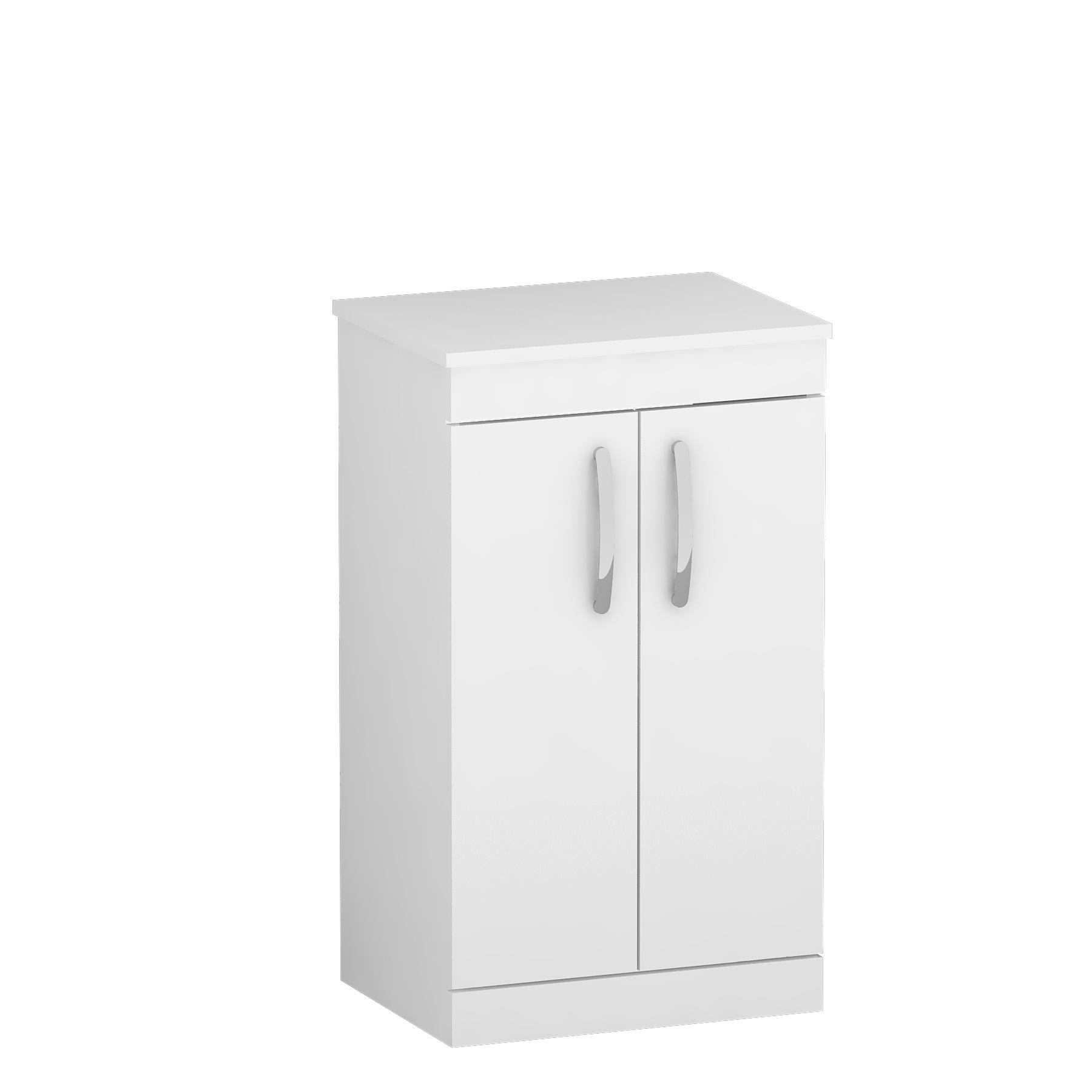 Turin 500mm Gloss White Floor Standing Worktop Vanity Unit - 2 Doors 