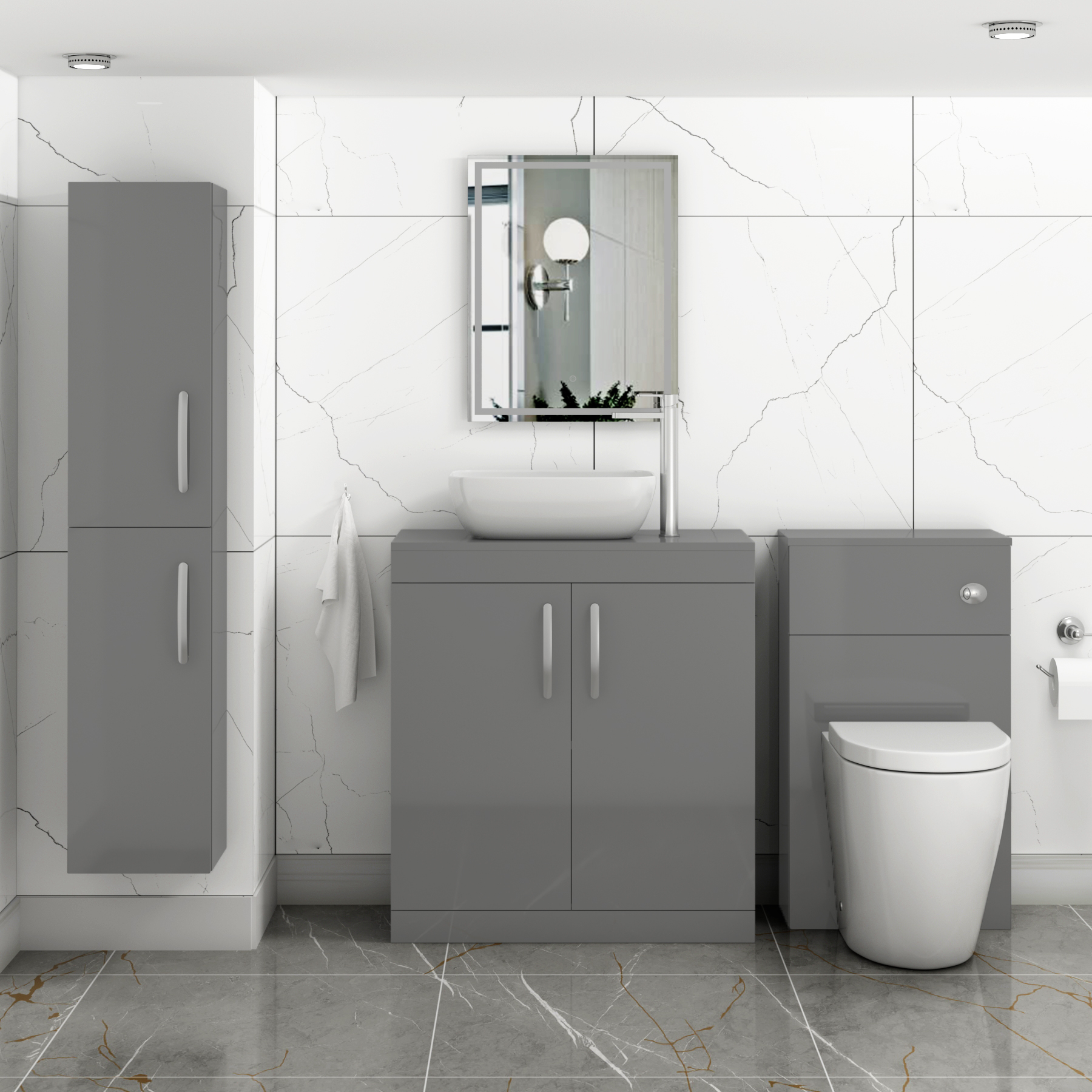 Turin 800mm Floor Standing Vanity Unit 2 Door Indigo Grey Gloss & Countertop Basin - Elva