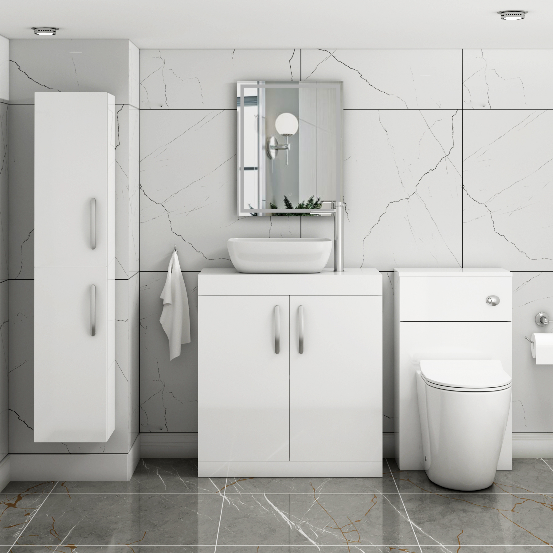 Turin 800mm Floor Standing Vanity Unit 2 Door Gloss White & Countertop Basin - Elva