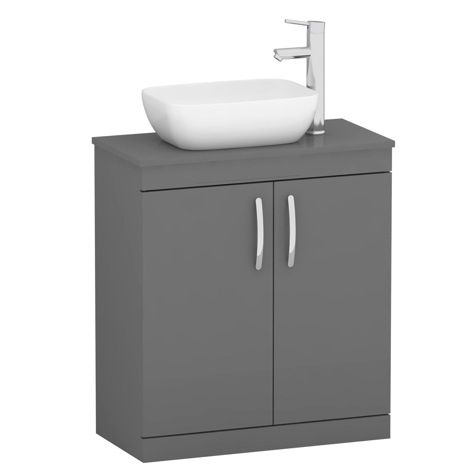 Turin 800mm Floor Standing Vanity Unit 2 Door Indigo Grey Gloss & Countertop Basin - Elva
