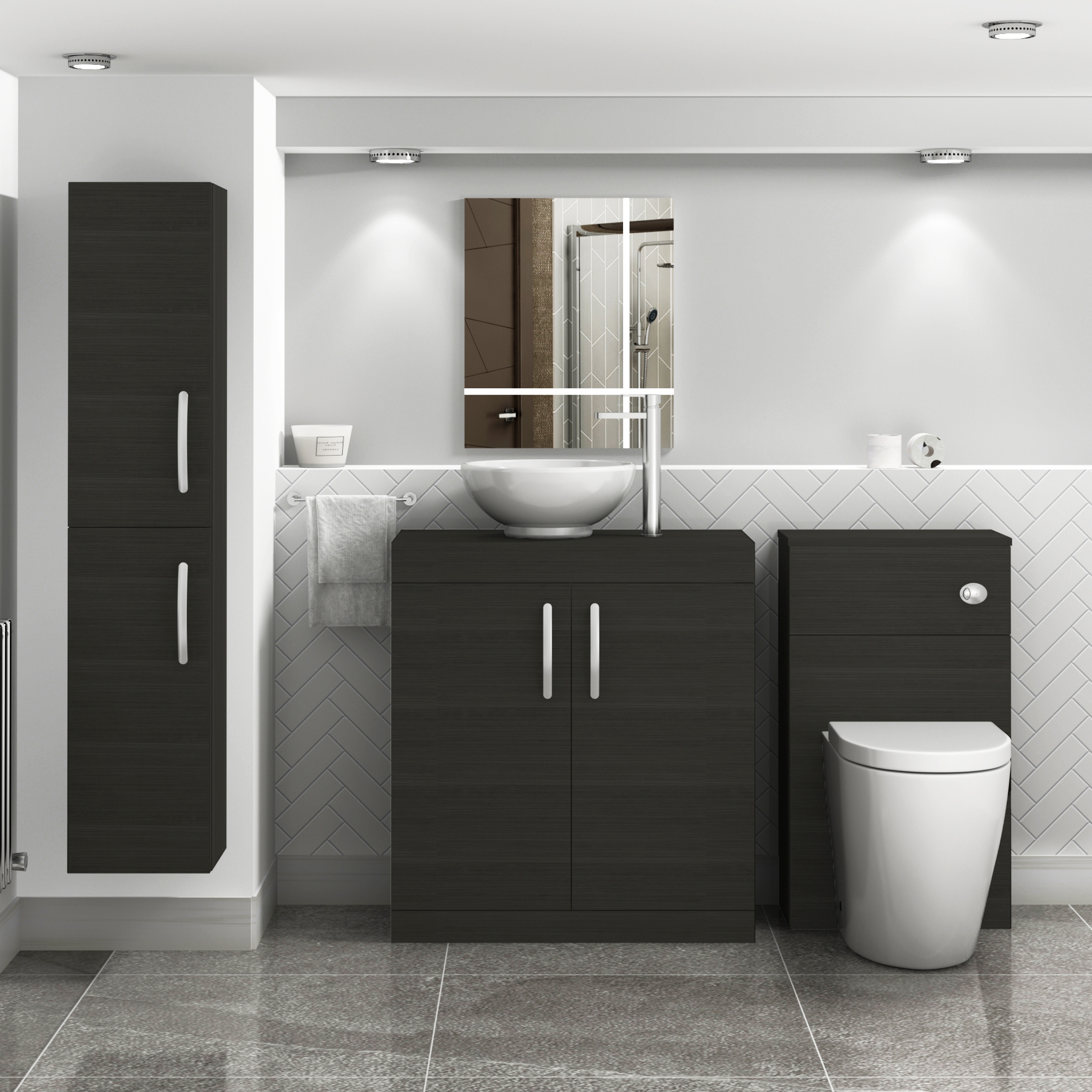 Turin 800mm Hale Black Floor Standing Worktop Vanity Unit - 2 Doors 