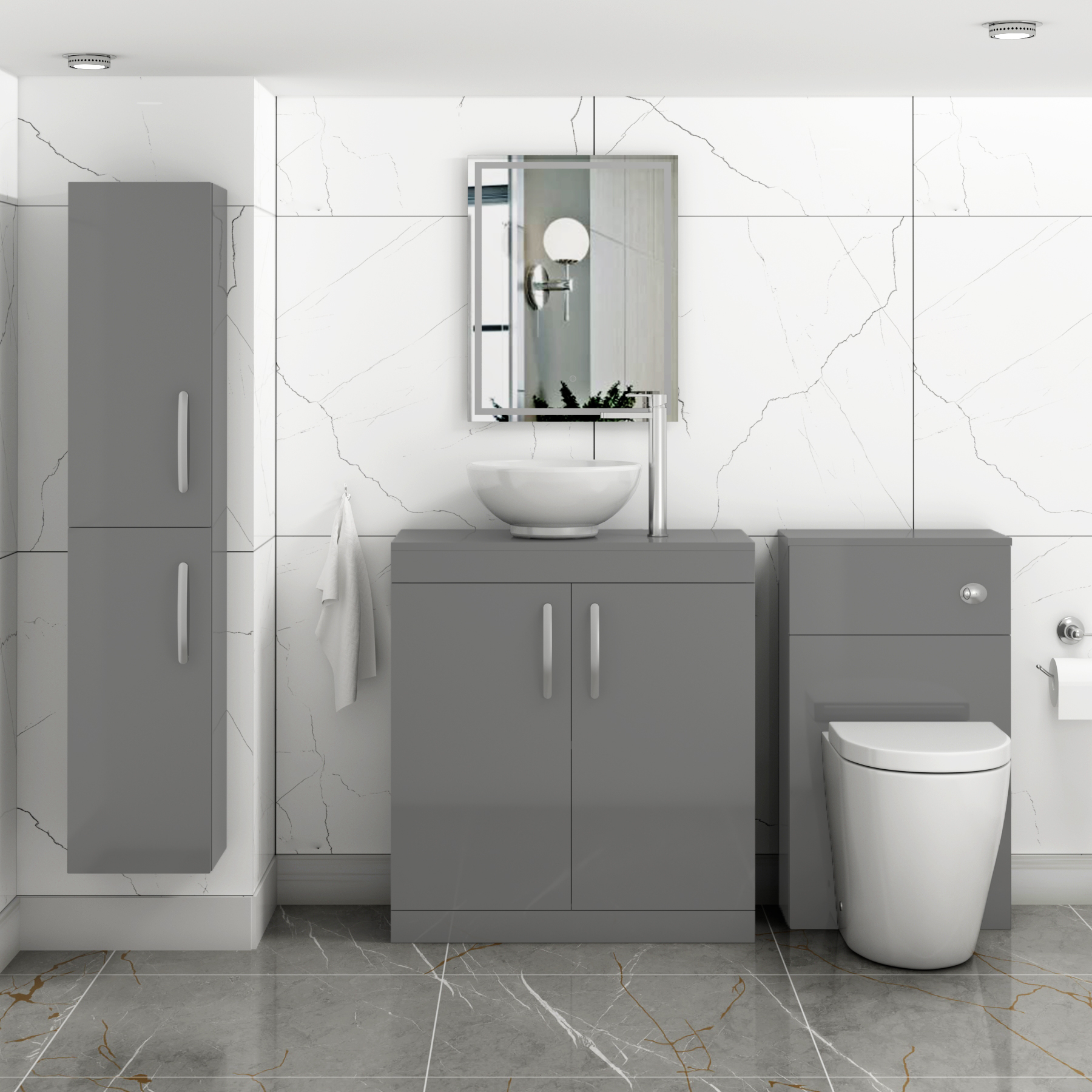 Turin 800mm Indigo Grey Gloss Floor Standing Worktop Vanity Unit - 2 Doors 