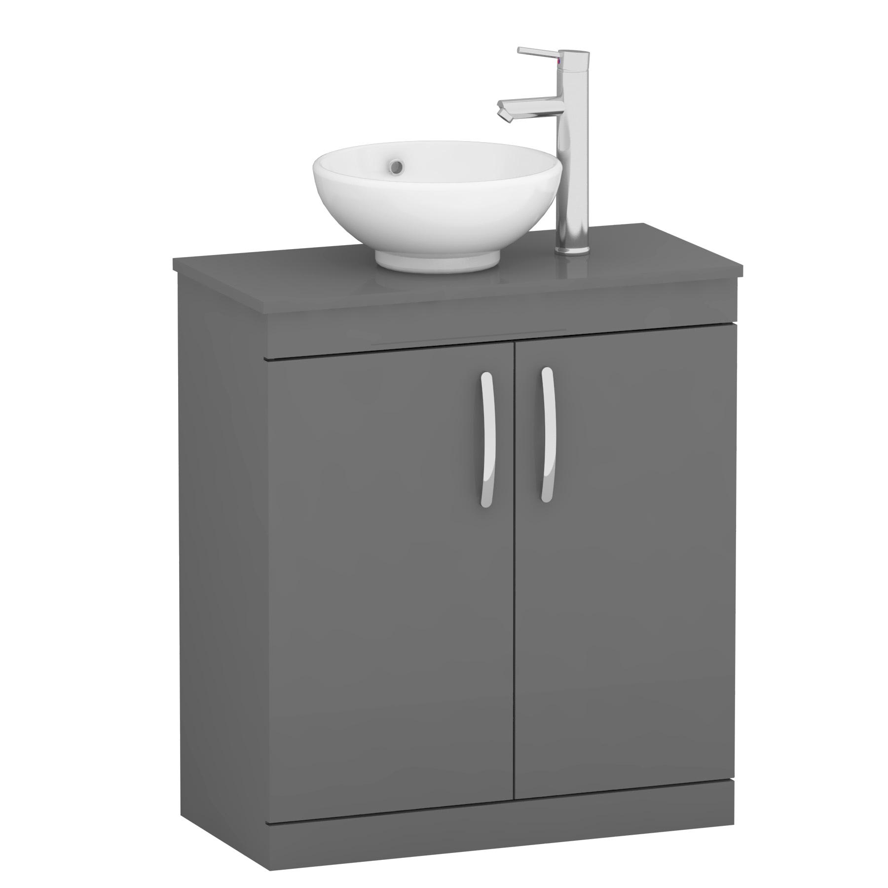 Turin 800mm Floor Standing Vanity Unit 2 Door Indigo Grey Gloss & Countertop Basin - Breeze