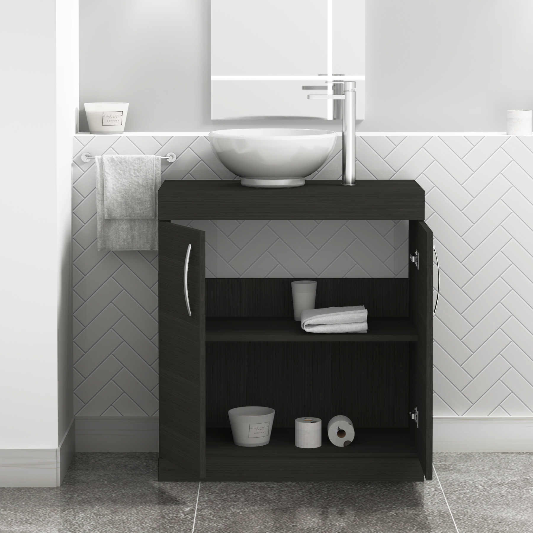 Turin 800mm Floor Standing Vanity Unit 2 Door Hale Black & Countertop Basin - Breeze
