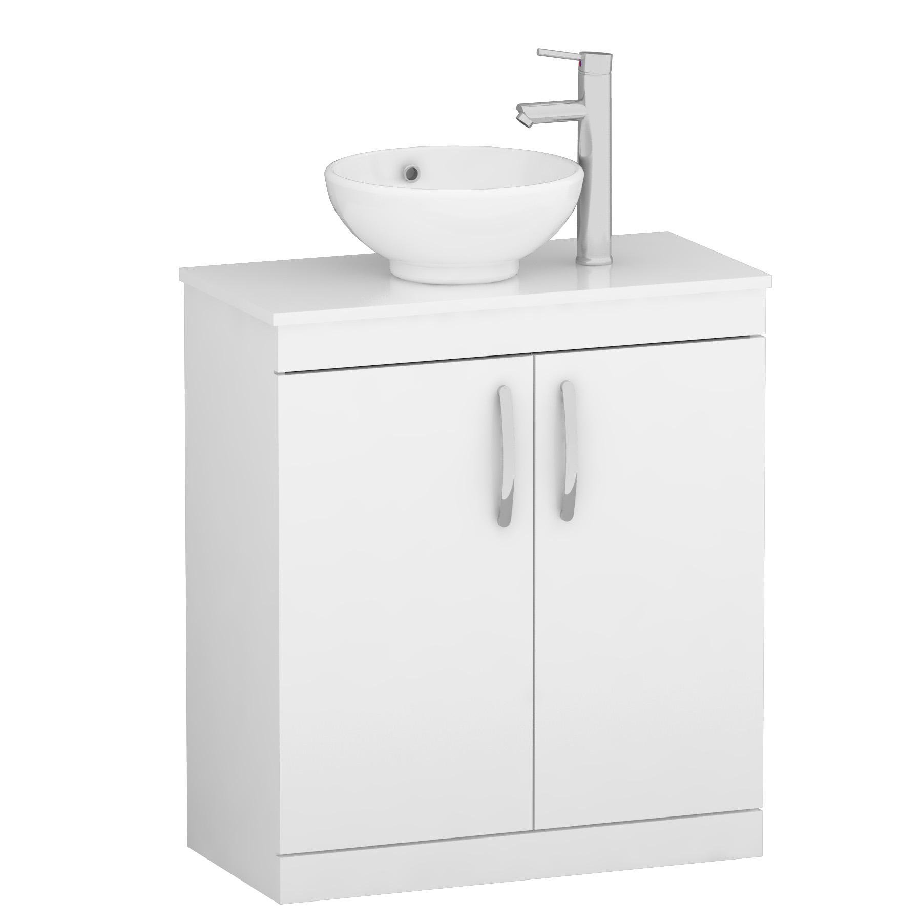 Turin 800mm Floor Standing Vanity Unit 2 Door Gloss White & Countertop Basin - Breeze