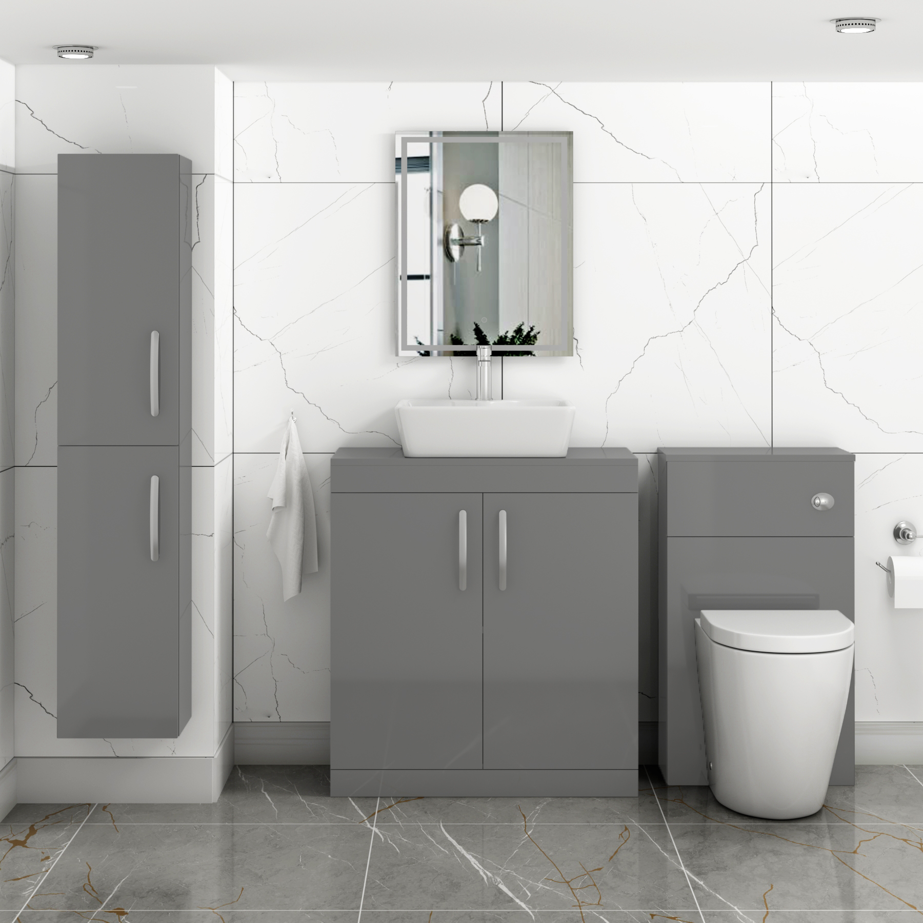 Turin 800mm Floor Standing Vanity Unit 2 Door Indigo Grey Gloss & Countertop Basin - Cube