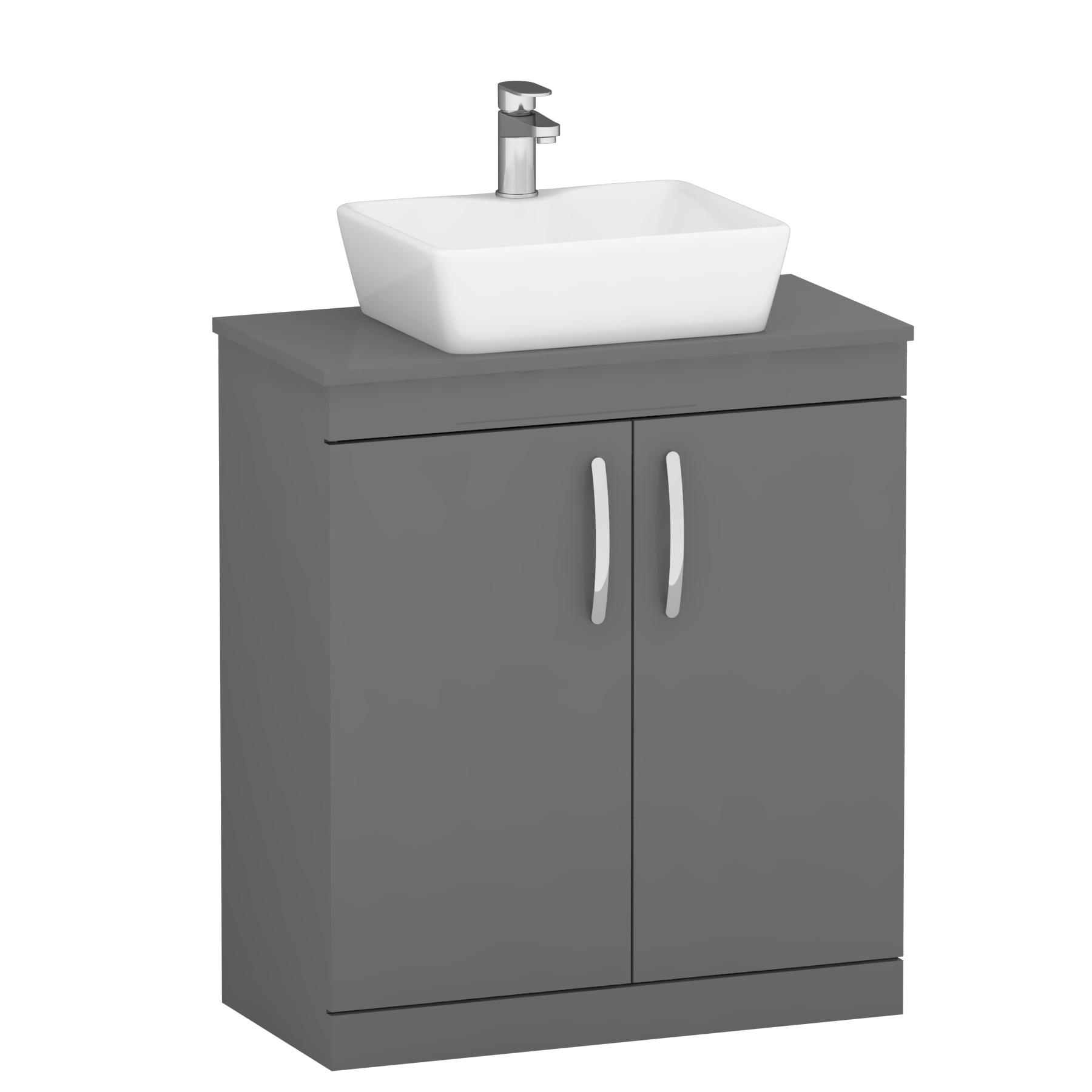 Turin 800mm Floor Standing Vanity Unit 2 Door Indigo Grey Gloss & Countertop Basin - Cube