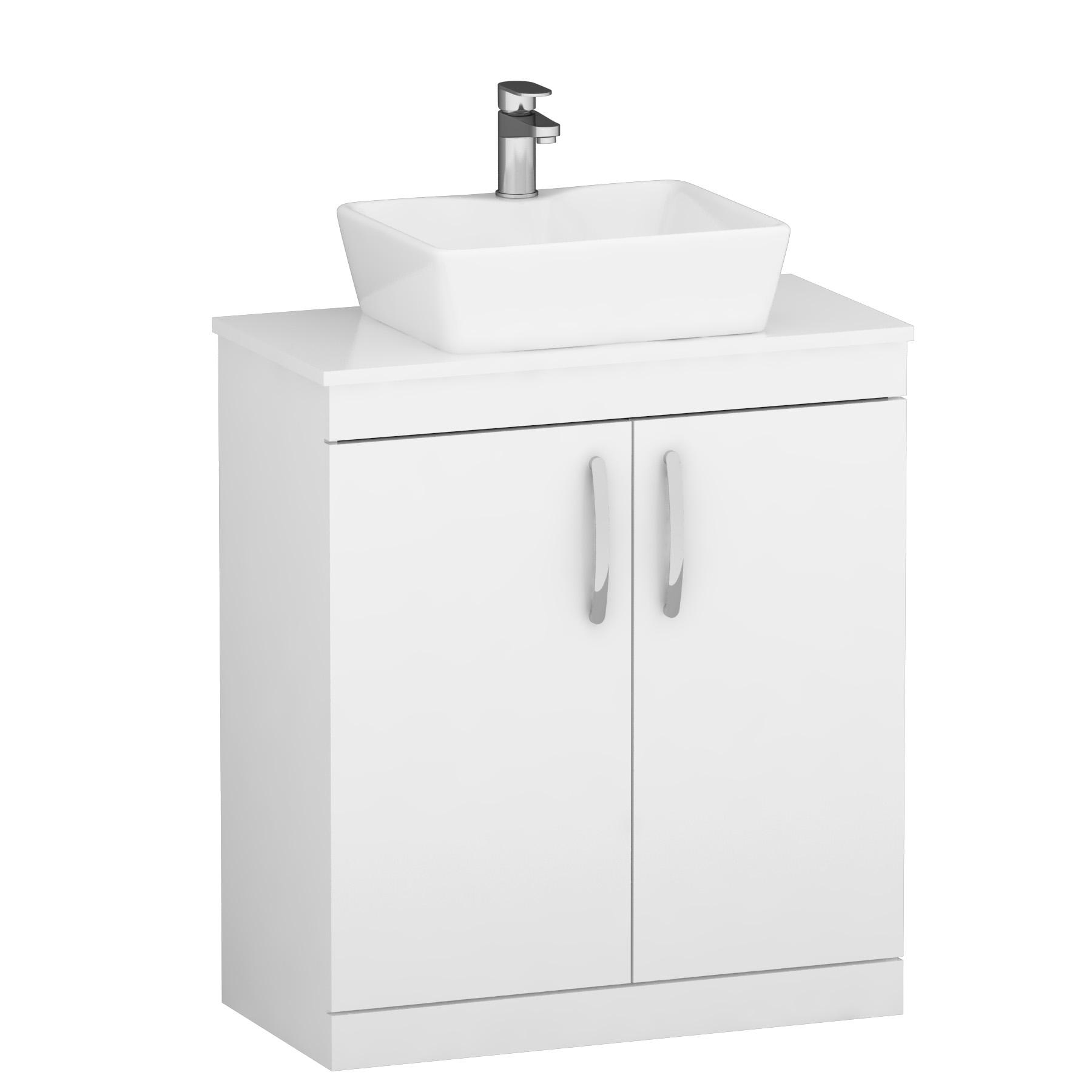 Turin 800mm Floor Standing Vanity Unit 2 Door Gloss White & Countertop Basin - Cube