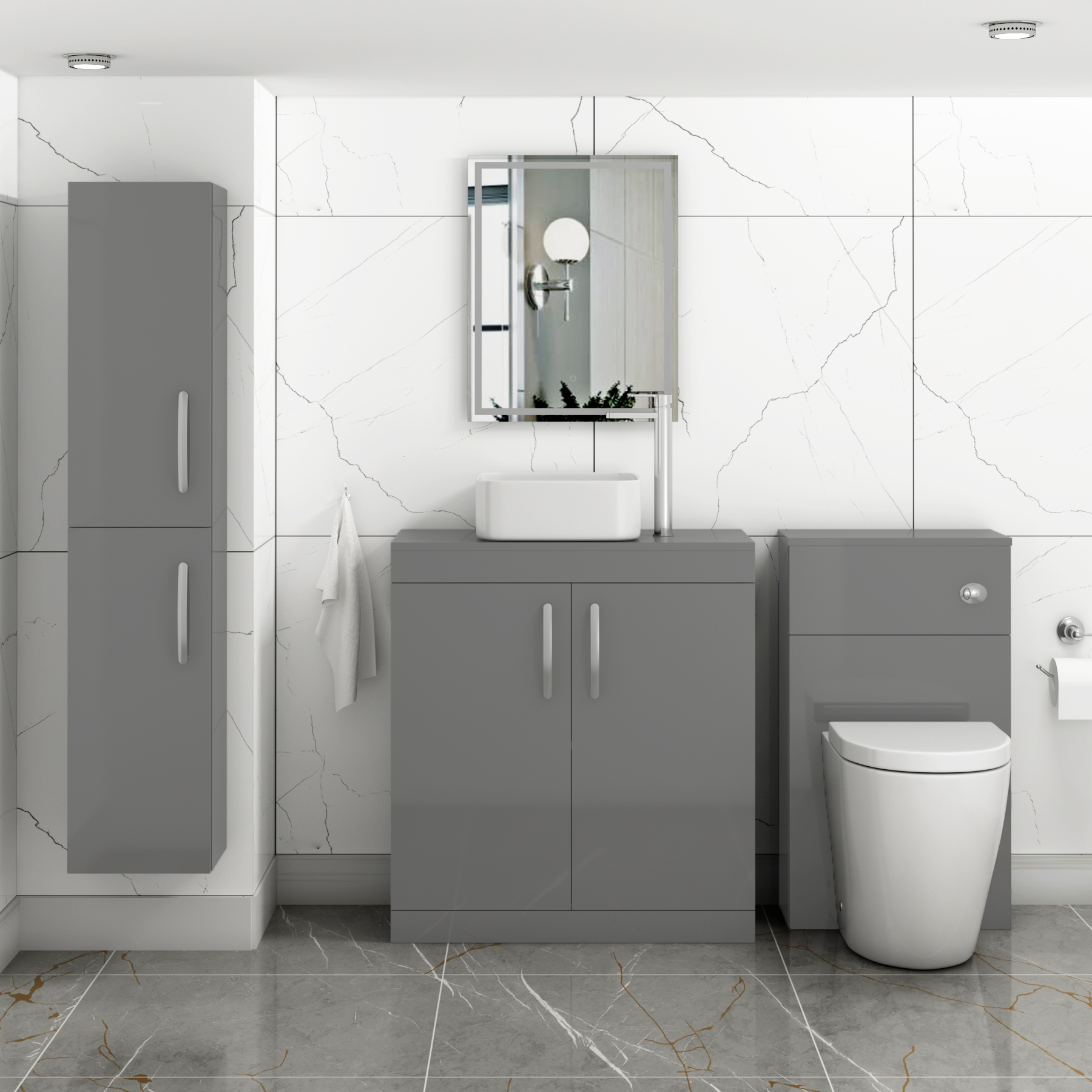 Turin 800mm Floor Standing Vanity Unit 2 Door Indigo Grey Gloss & Countertop Basin - Elena