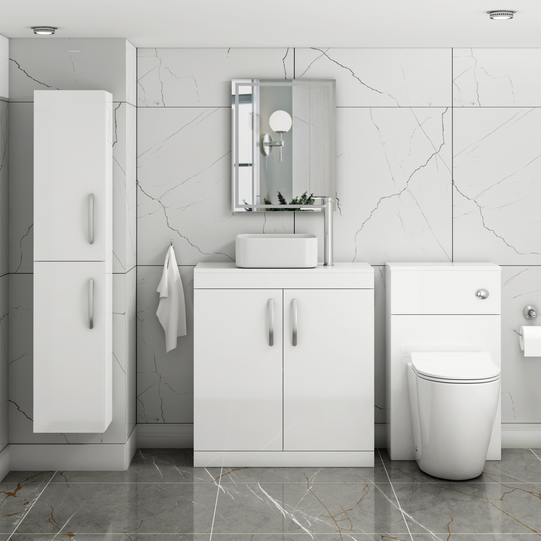 Turin 800mm Floor Standing Vanity Unit 2 Door Gloss White & Countertop Basin - Elena