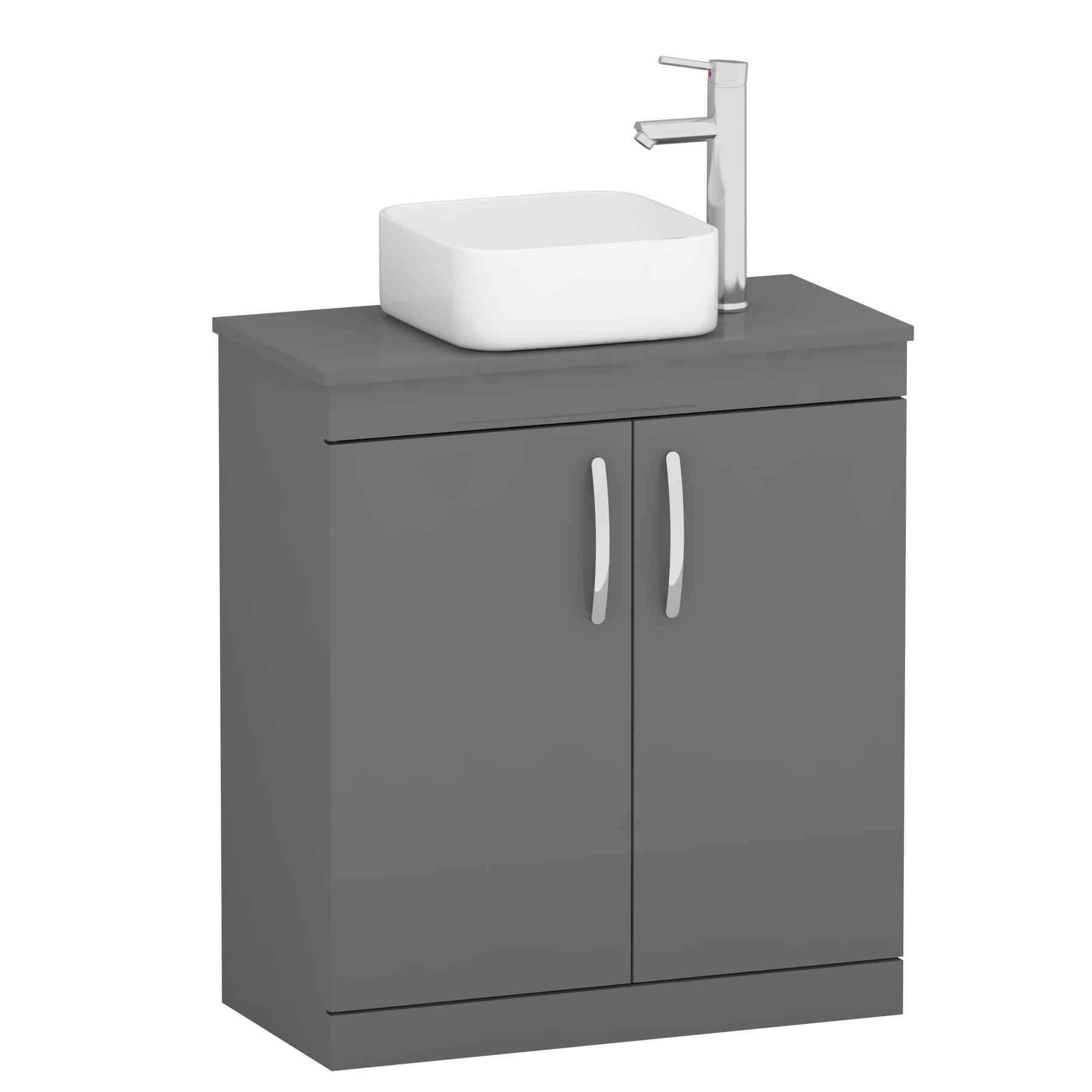 Turin 800mm Floor Standing Vanity Unit 2 Door Indigo Grey Gloss & Countertop Basin - Elena