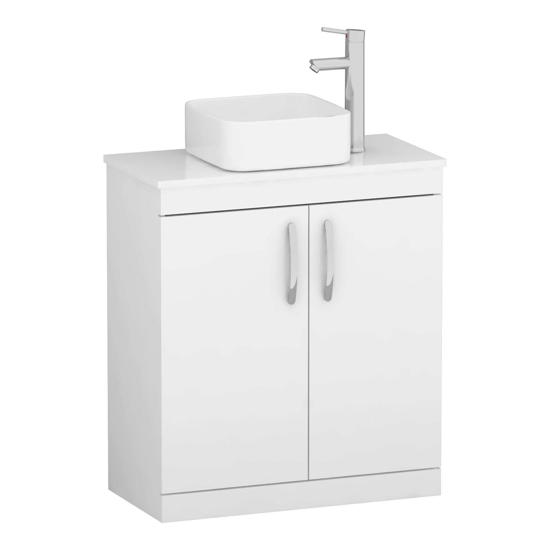 Turin 800mm Floor Standing Vanity Unit 2 Door Gloss White & Countertop Basin - Elena