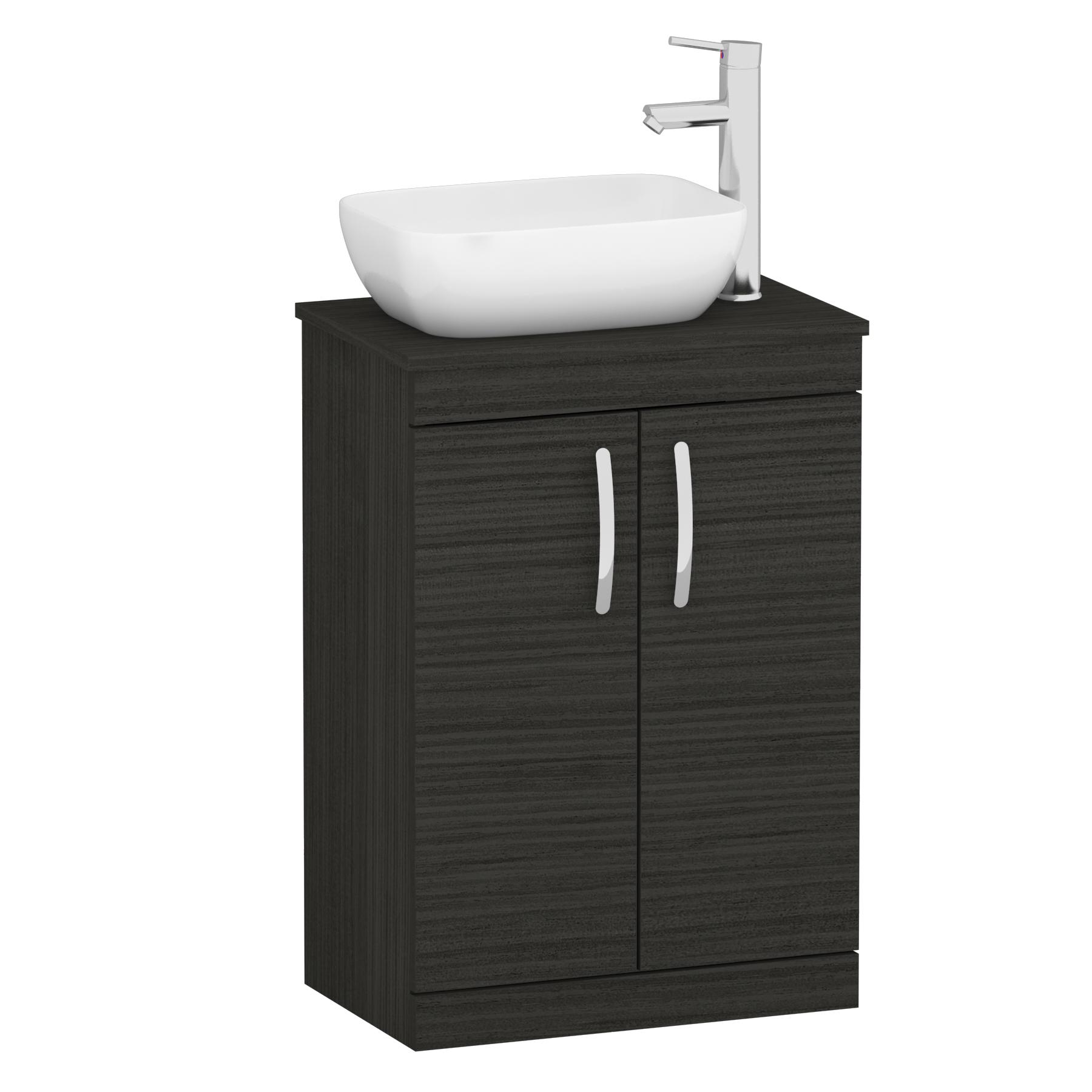 500/600mm Floor Standing Vanity Unit 2 Door Hale Black & Countertop Basin - Elva