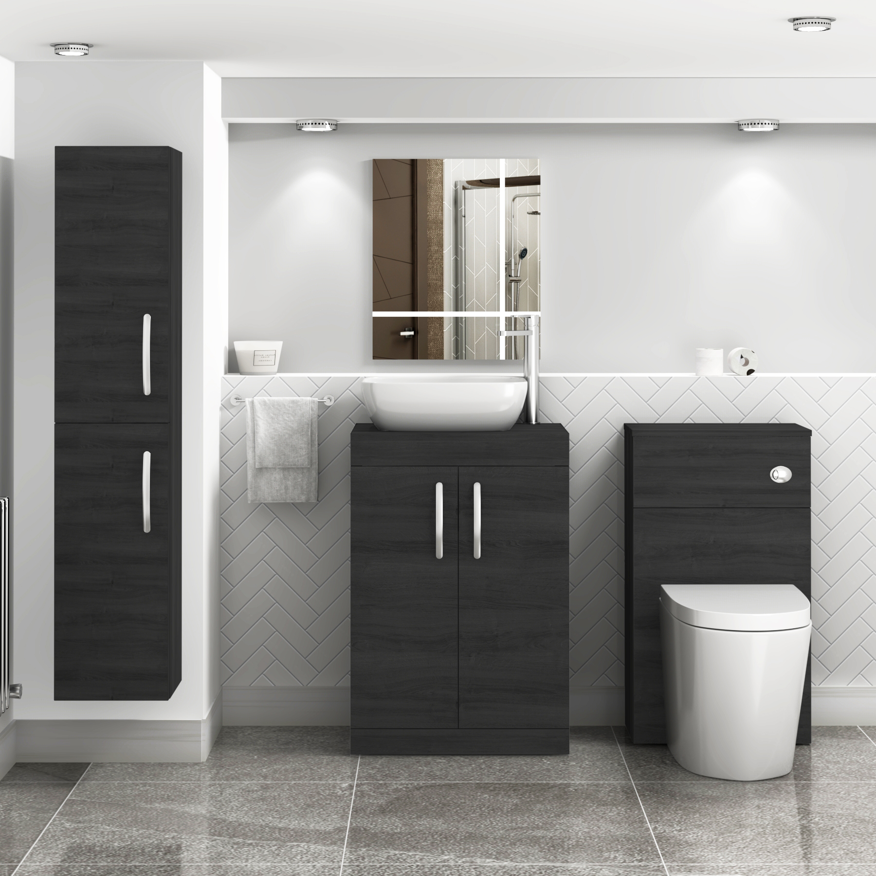 500/600mm Floor Standing Vanity Unit 2 Door Hale Black & Countertop Basin - Elva