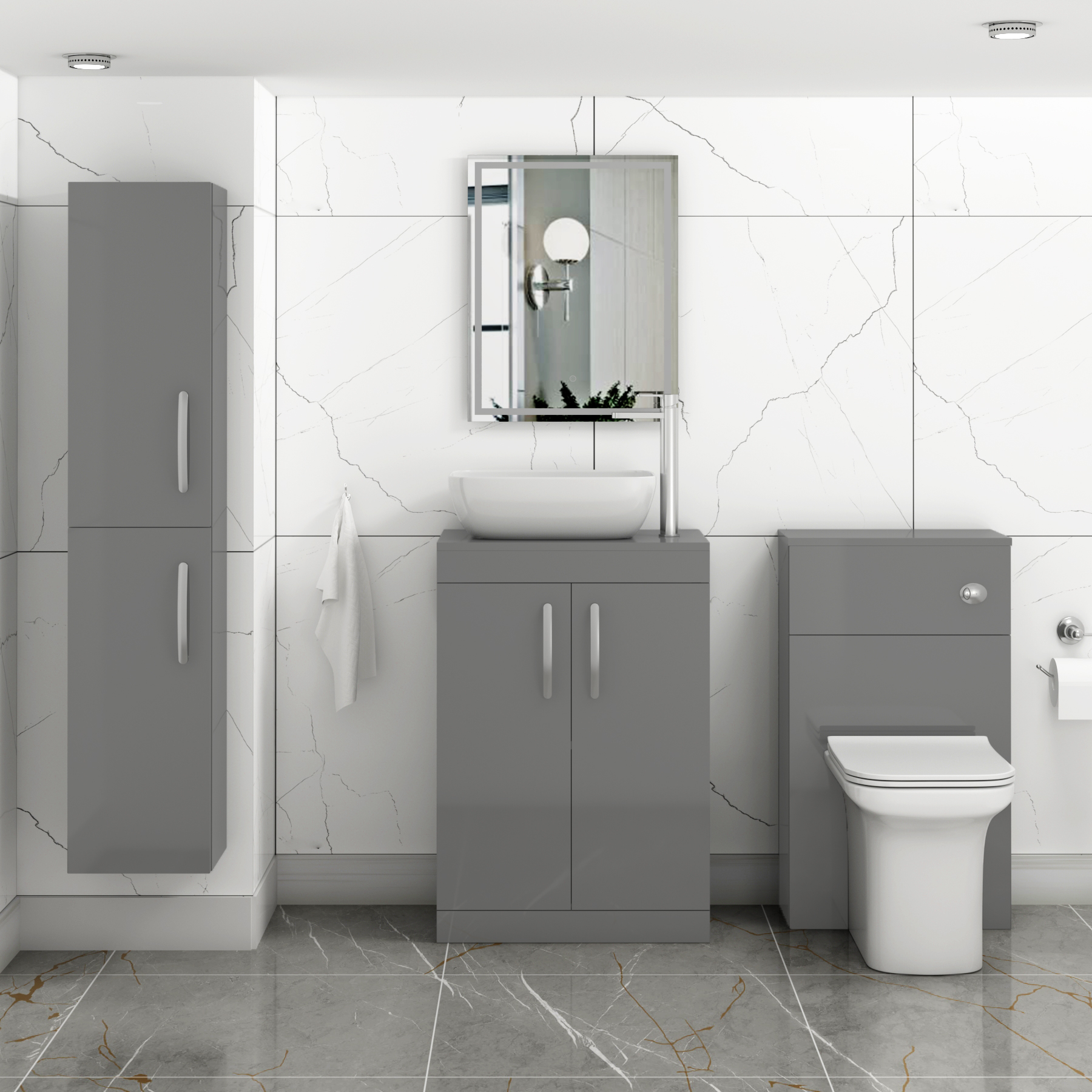 500/600mm Floor Standing Vanity Unit 2 Door Indigo Grey Gloss & Countertop Basin - Elva