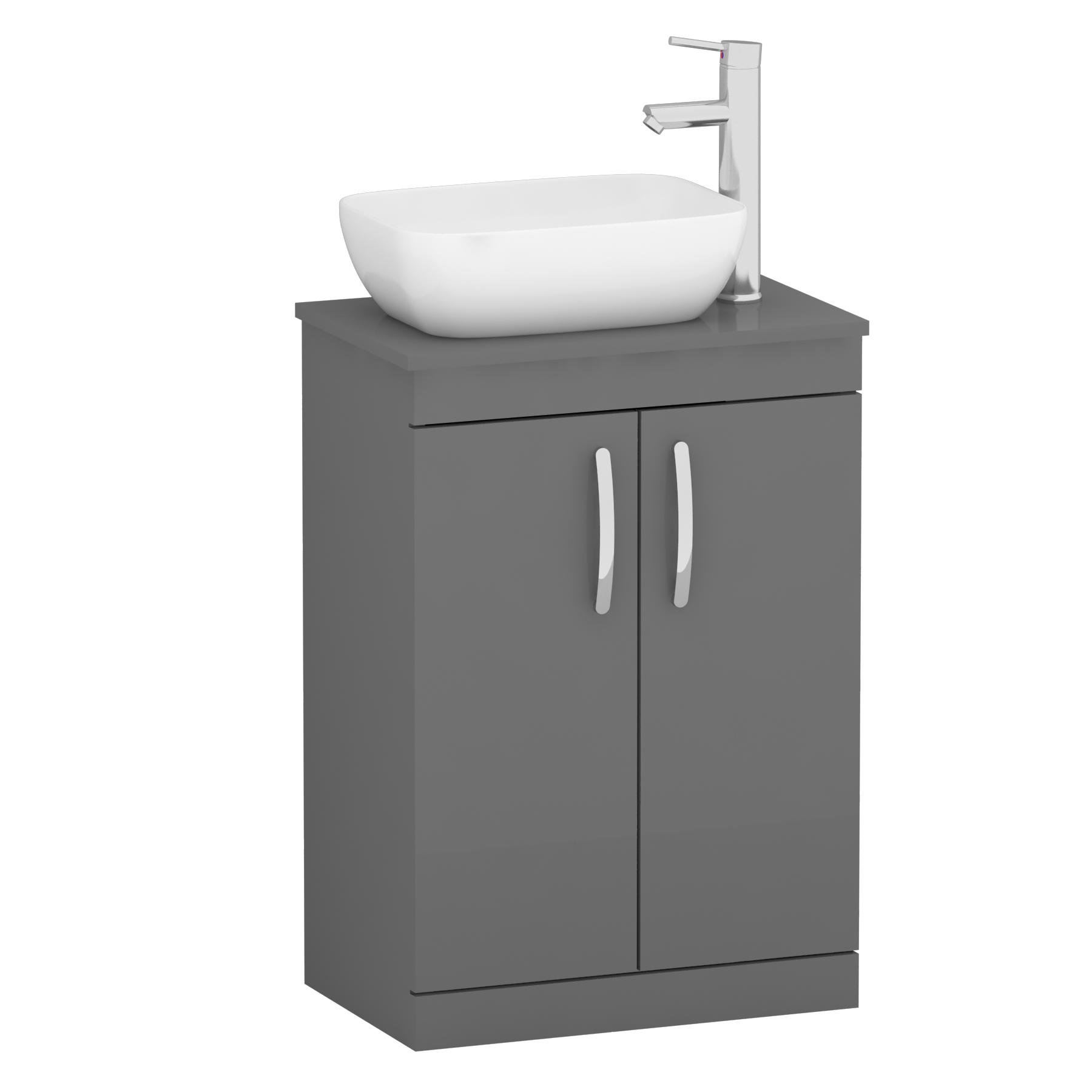 500/600mm Floor Standing Vanity Unit 2 Door Indigo Grey Gloss & Countertop Basin - Elva