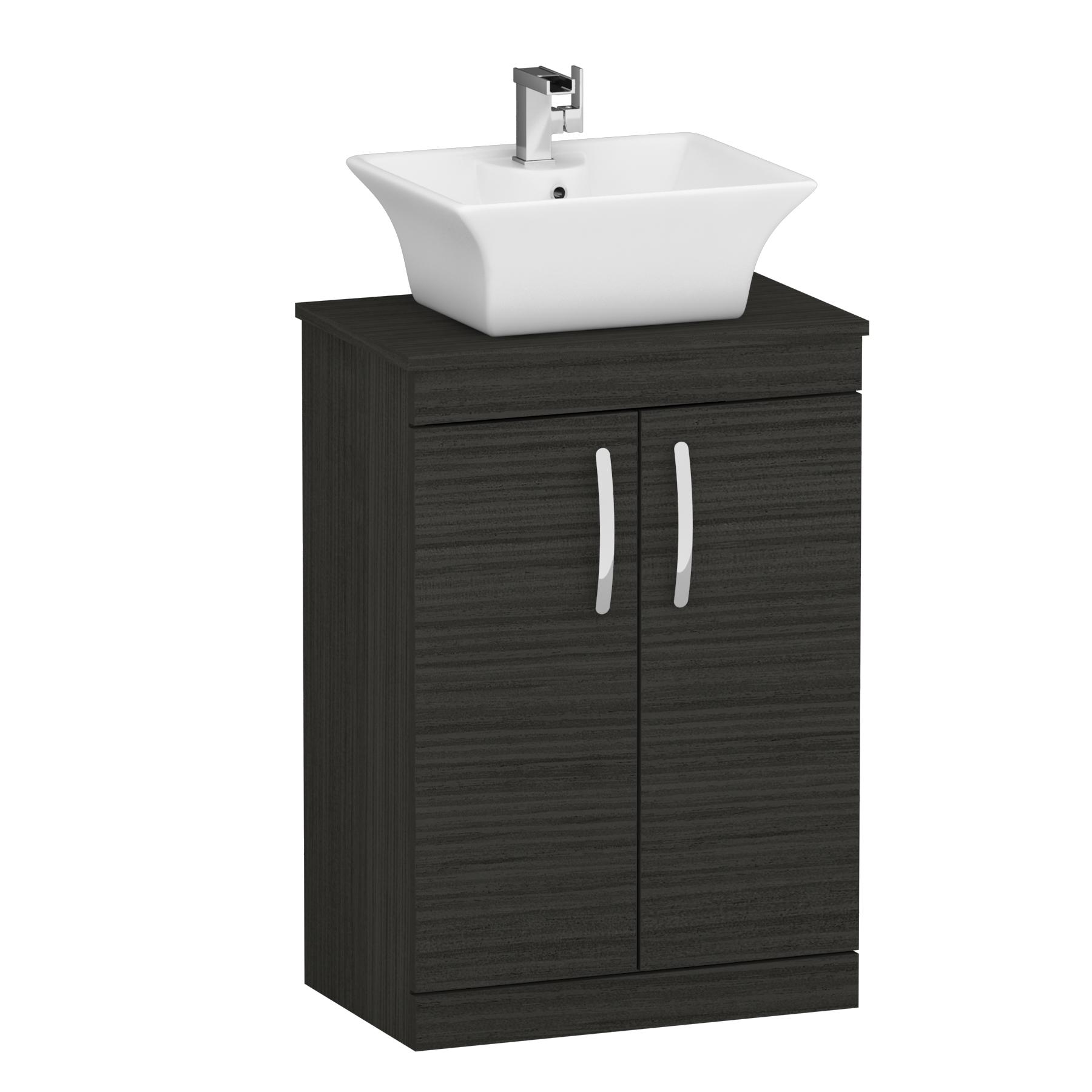 600mm Floor Standing Vanity Unit 2 Door Hale Black & Countertop Basin - Amaze