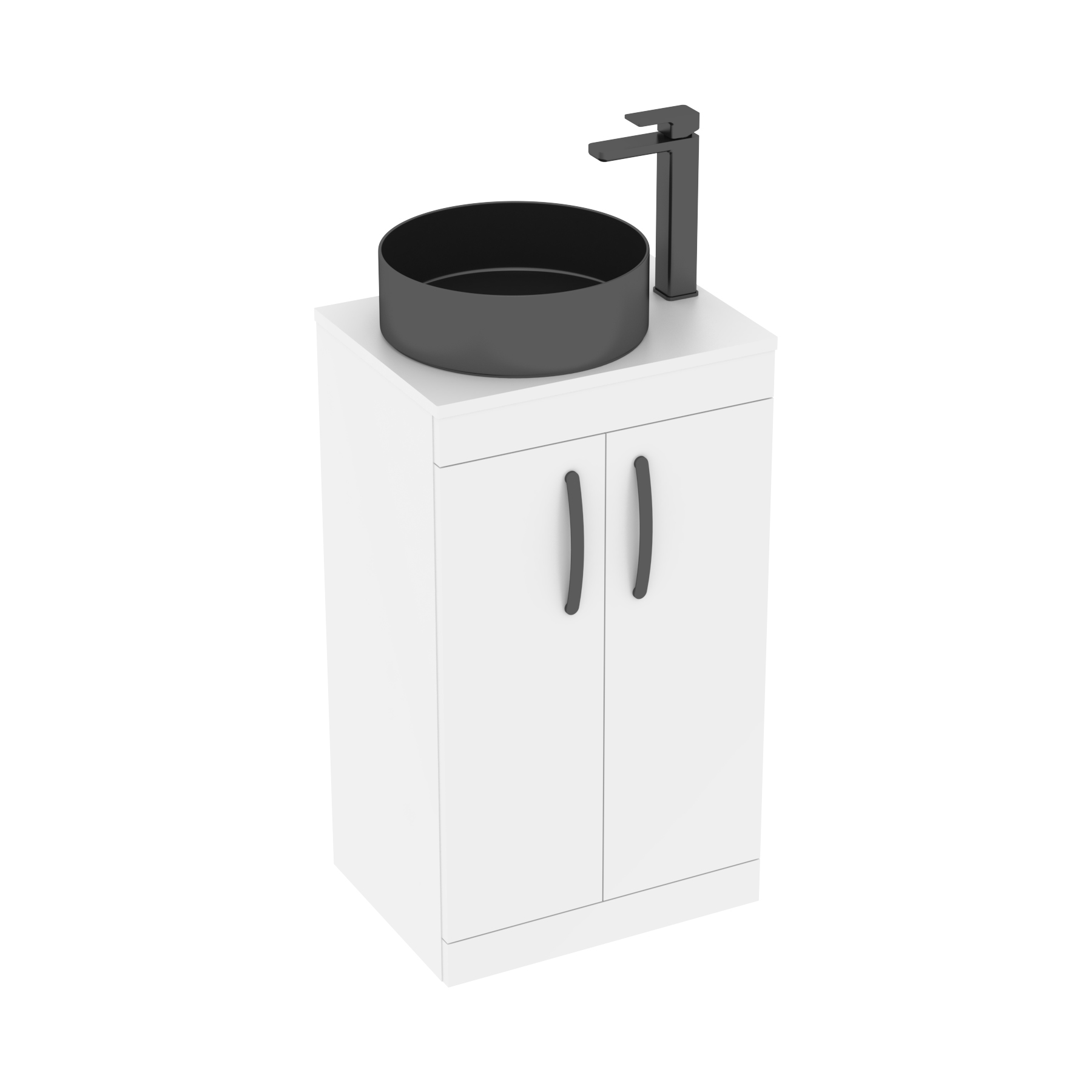 500mm Floor Standing Vanity Unit 2 Door Gloss White & Countertop Basin - Art Round 
