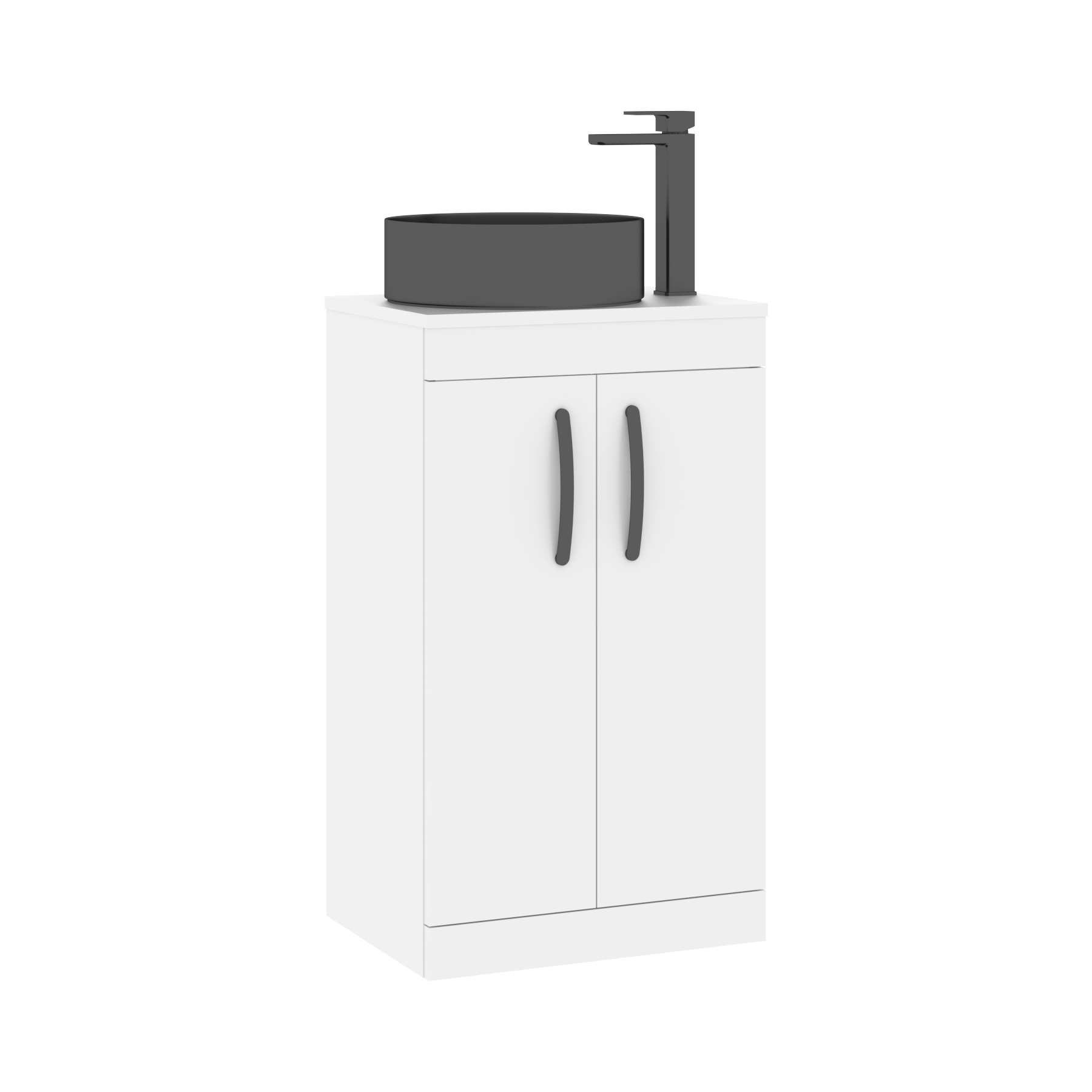 500mm Floor Standing Vanity Unit 2 Door Gloss White & Countertop Basin - Art Round 