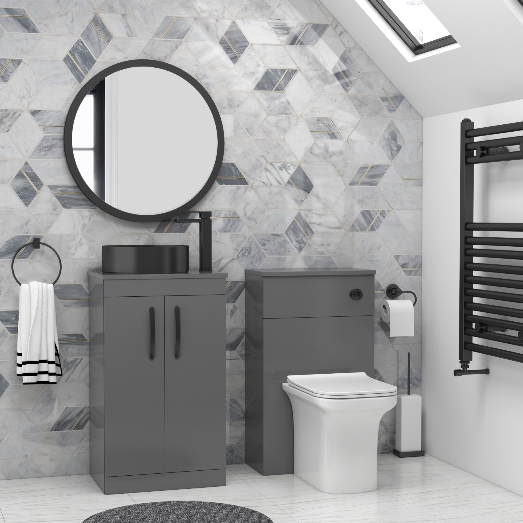500mm Floor Standing Vanity Unit 2 Door Indigo Grey Gloss & optional Countertop Basin 