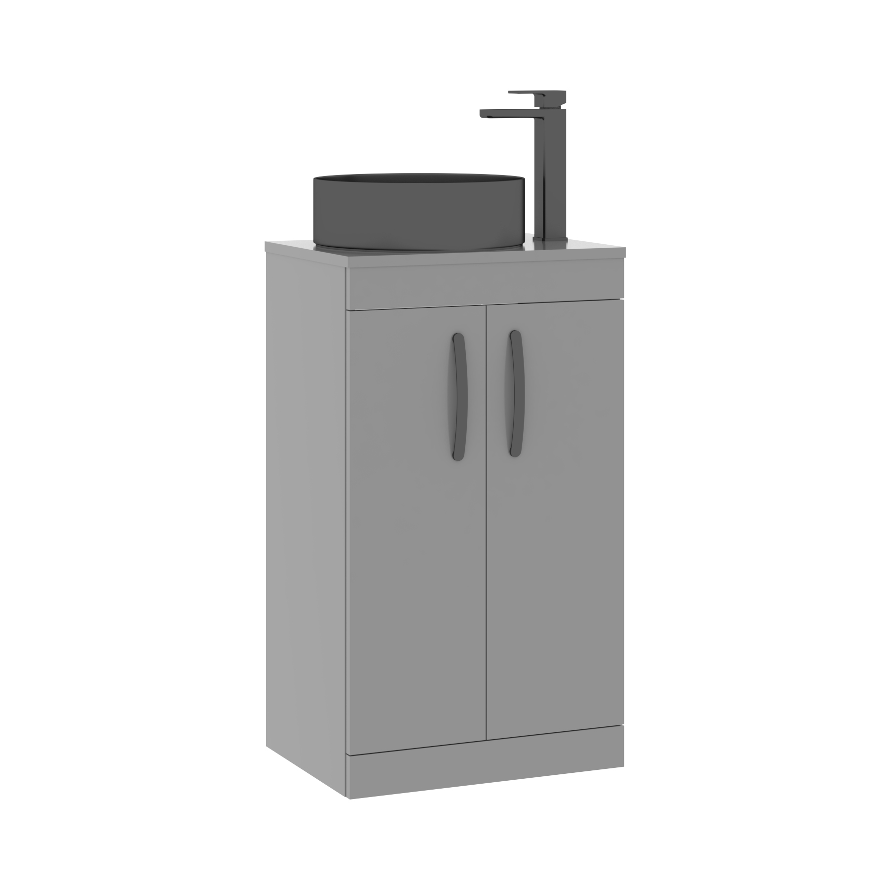 500mm Floor Standing Vanity Unit 2 Door Indigo Grey Gloss & Countertop Basin - Art Round 