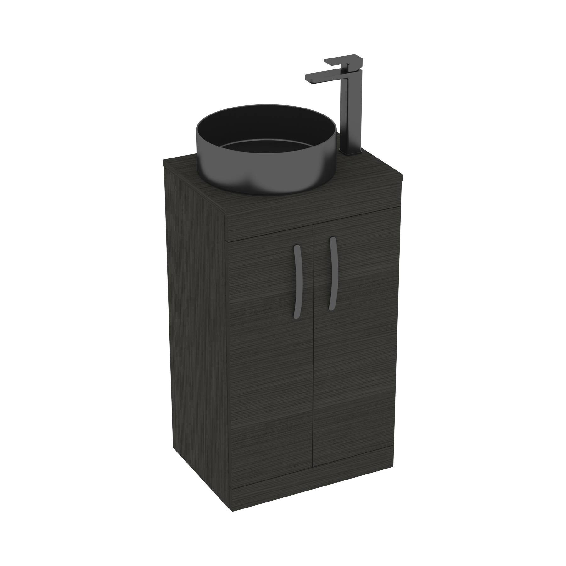 500mm Hale Black 2 Door Free Standing Bathroom Vanity Unit with Sink & Art Round Countertop Basin