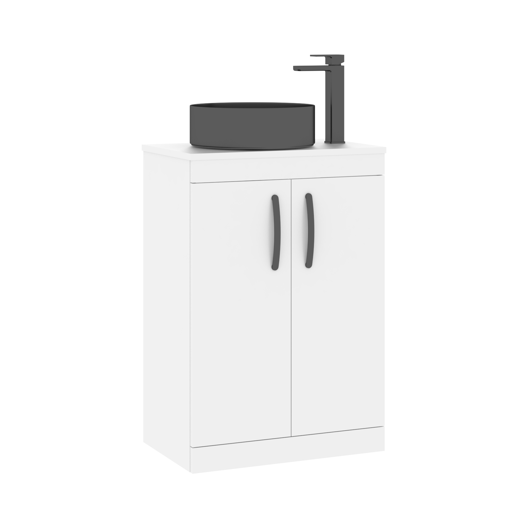 600mm Floor Standing Vanity Unit 2 Door Gloss White & Countertop Basin - Art Round 