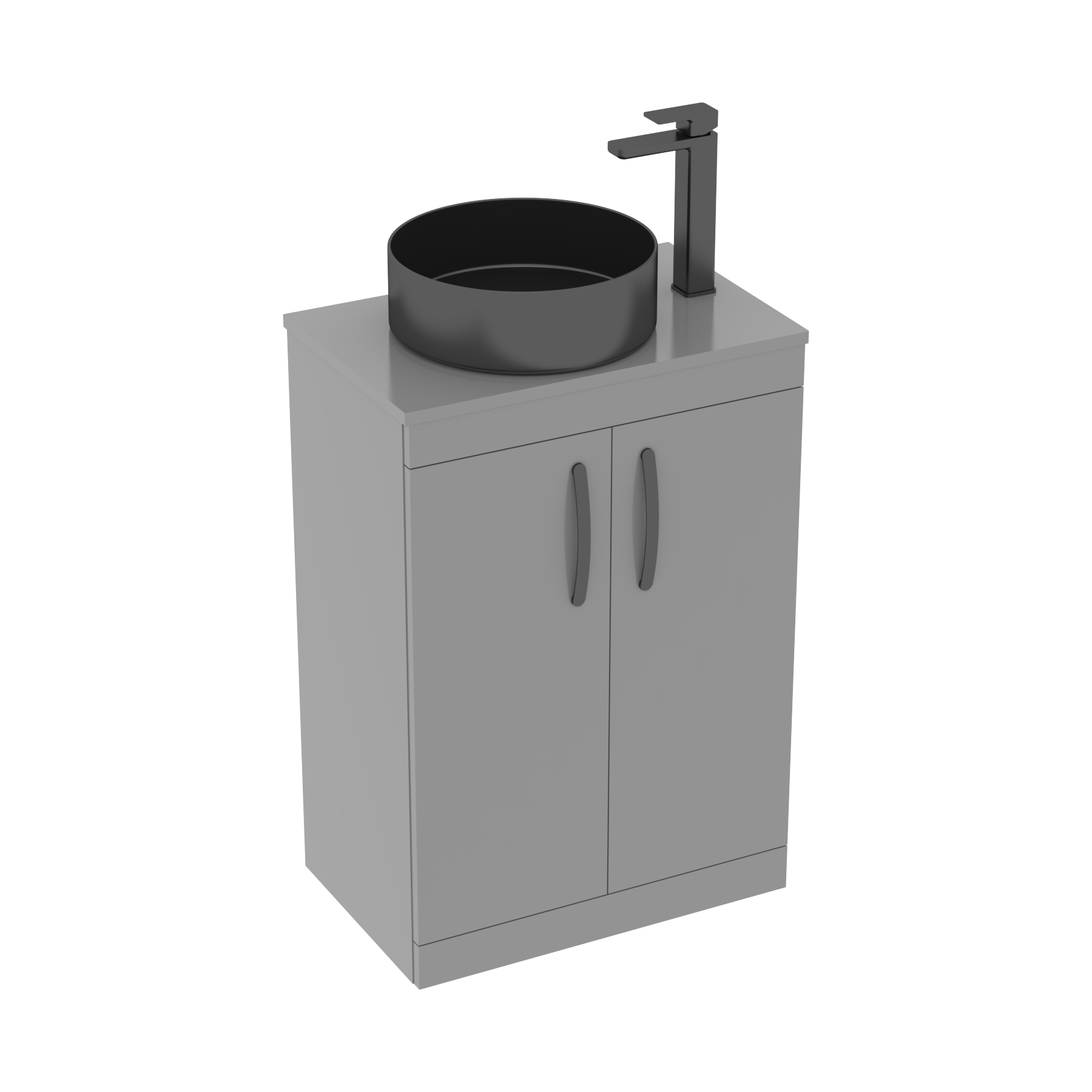 600mm Floor Standing Vanity Unit 2 Door Indigo Grey Gloss & Countertop Basin - Art Round 