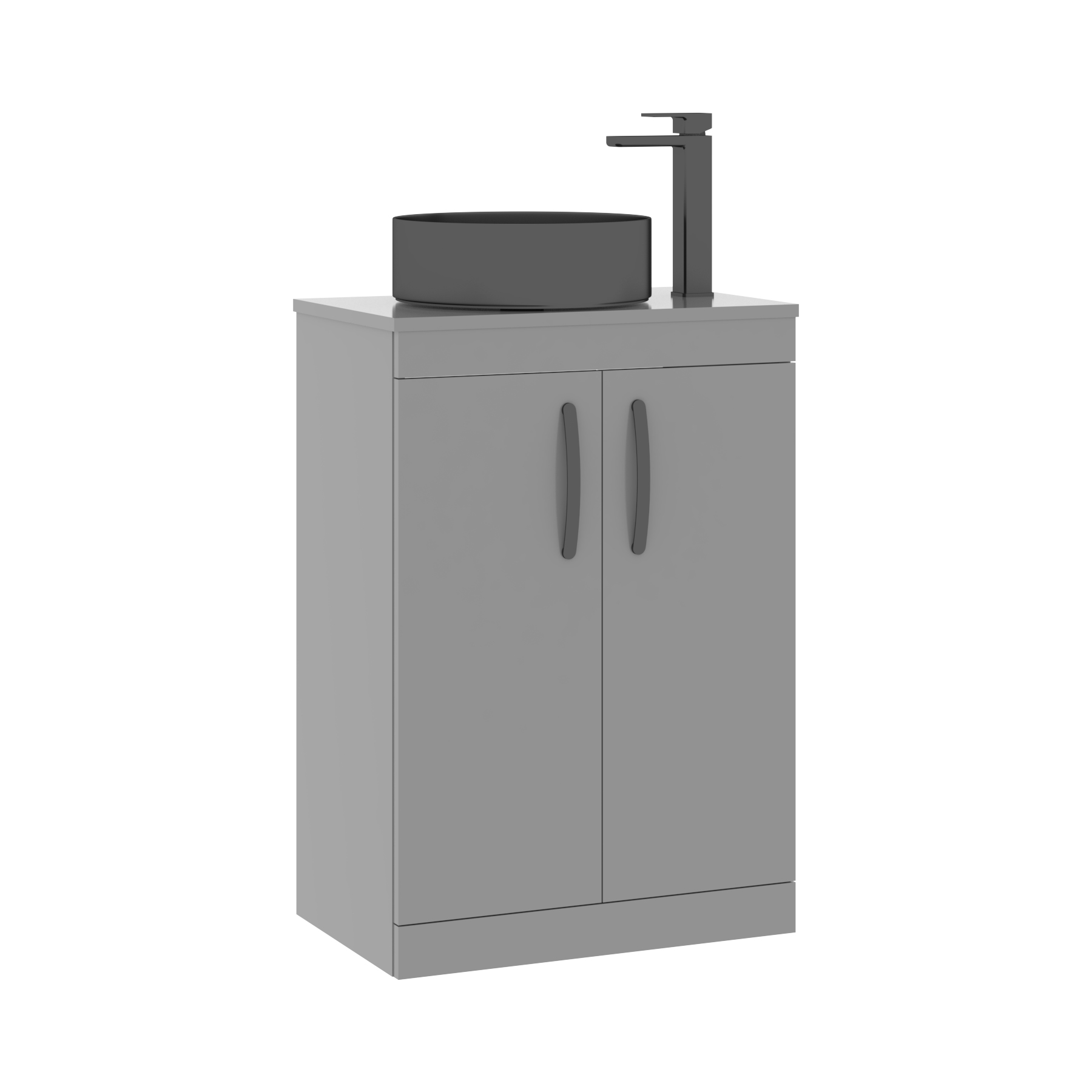 600mm Floor Standing Vanity Unit 2 Door Indigo Grey Gloss & Countertop Basin - Art Round 