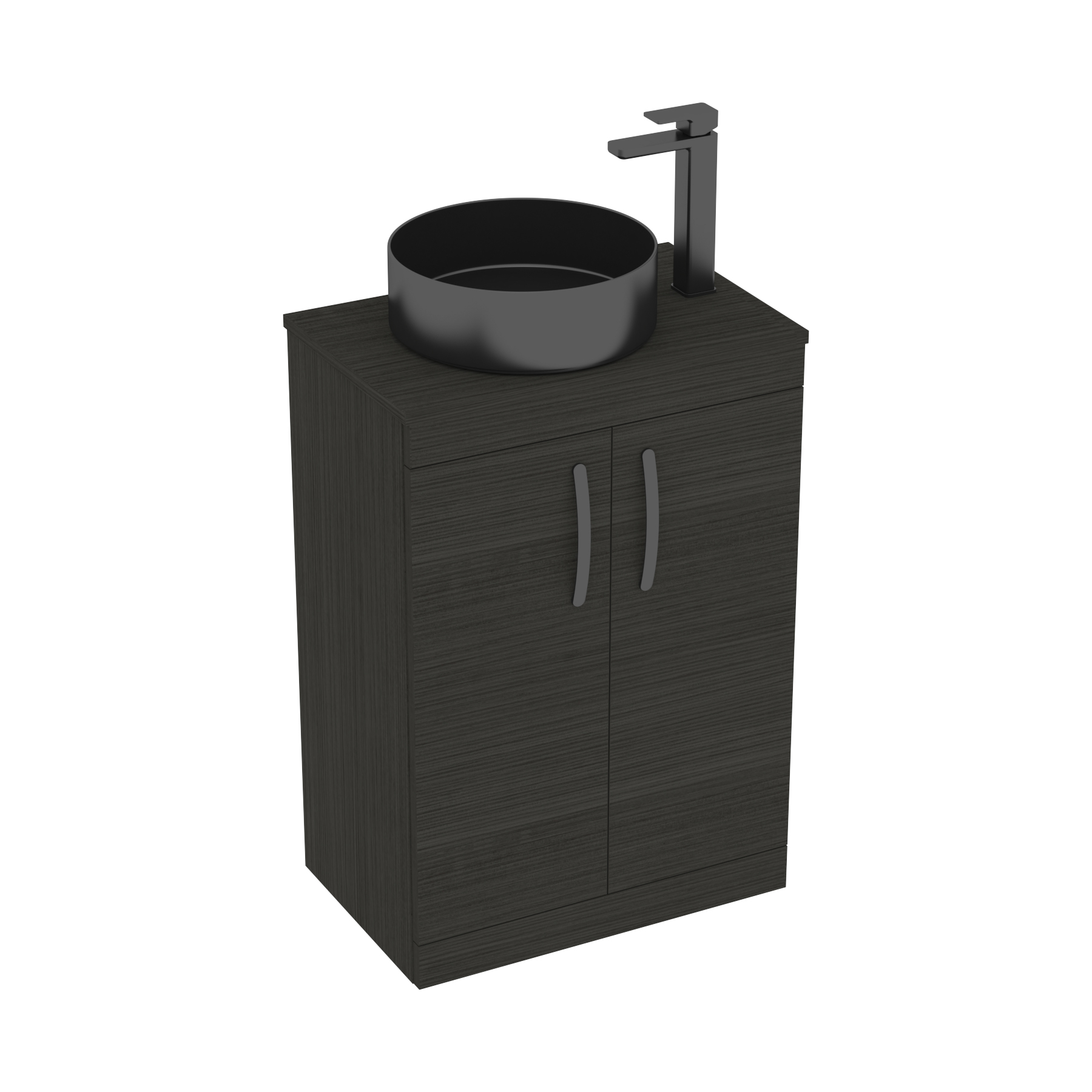600mm Floor Standing Vanity Unit 2 Door Hale Black & Countertop Basin - Art Round 