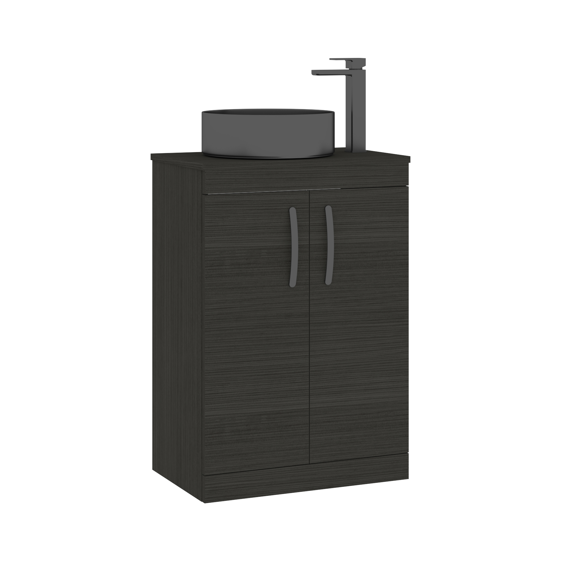 600mm Floor Standing Vanity Unit 2 Door Hale Black & Countertop Basin - Art Round 