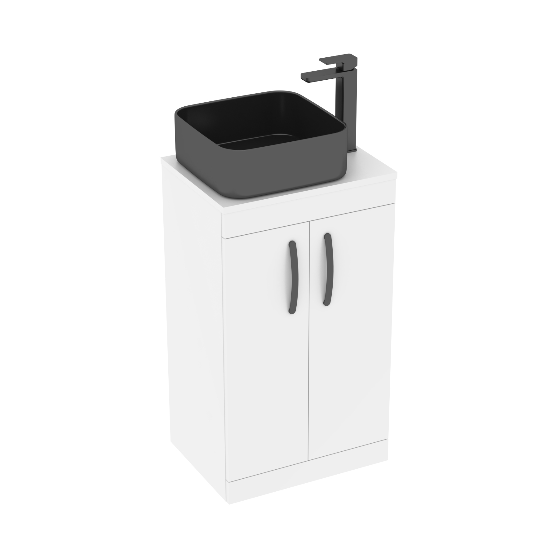 500mm Floor Standing Vanity Unit 2 Door Gloss White & Countertop Basin - Art Square 