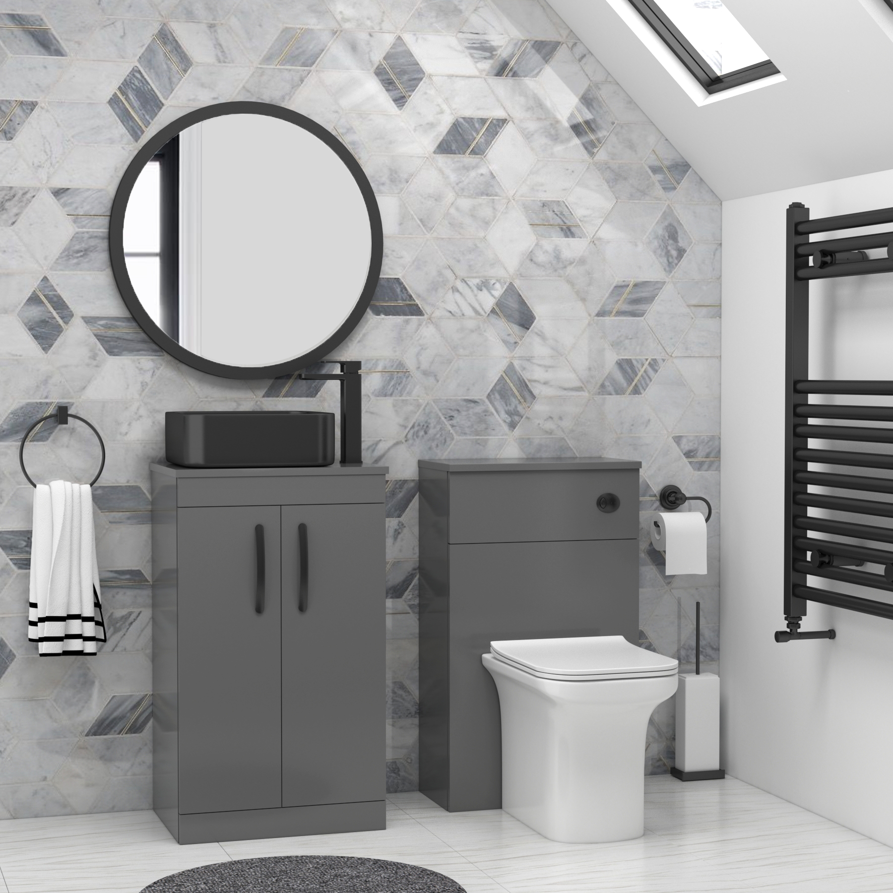 500mm Floor Standing Vanity Unit 2 Door Indigo Grey Gloss & optional Countertop Basin 