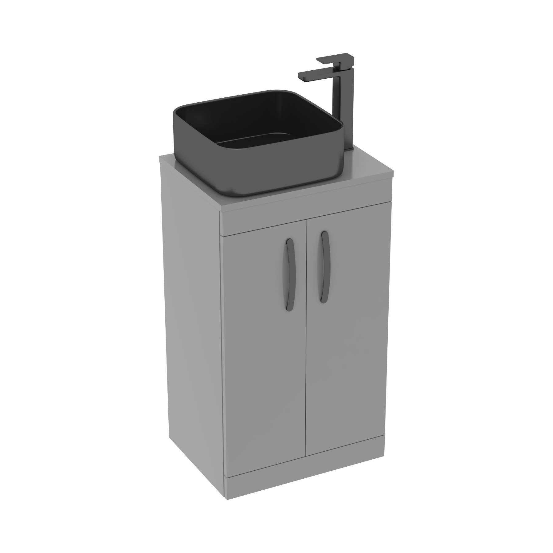 500mm Floor Standing Vanity Unit 2 Door Indigo Grey Gloss & Countertop Basin - Art Square 