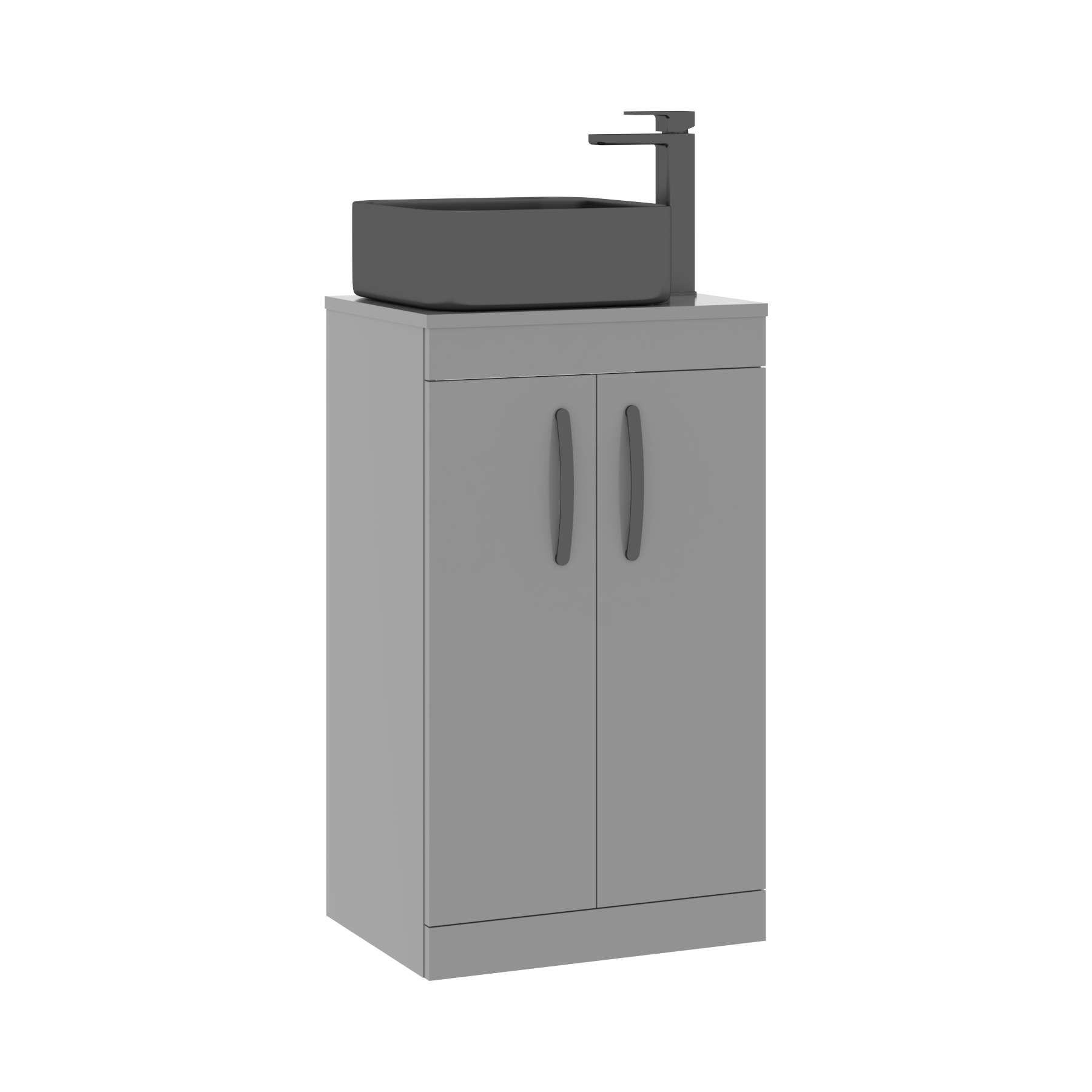 500mm Floor Standing Vanity Unit 2 Door Indigo Grey Gloss & Countertop Basin - Art Square 