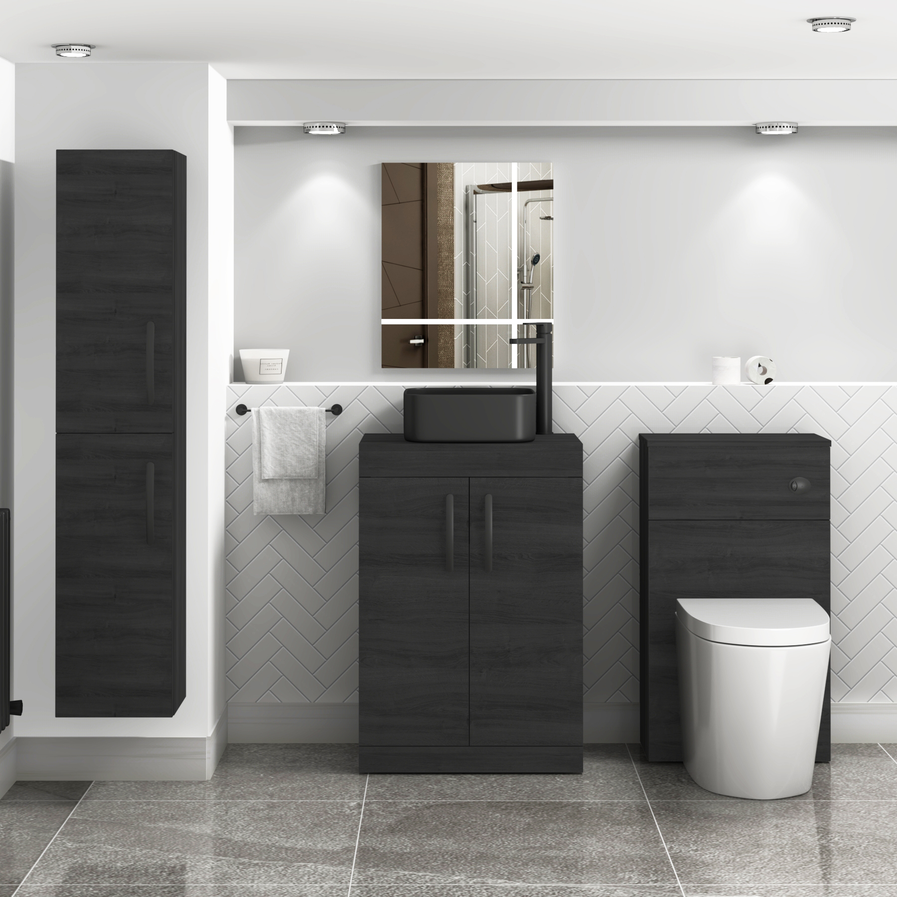 500mm Floor Standing Vanity Unit 2 Door Hale Black & optional Countertop Basin 