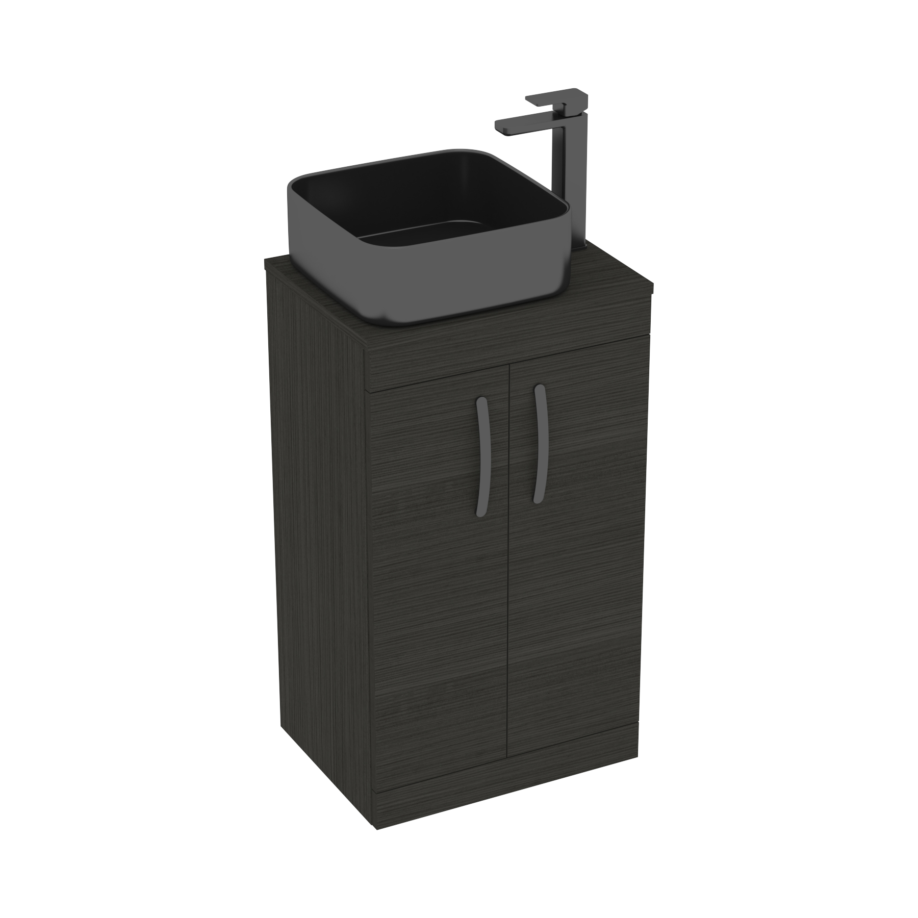 500mm Hale Black 2 Door Free Standing Bathroom Vanity Unit with Sink & Art Square Countertop Basin