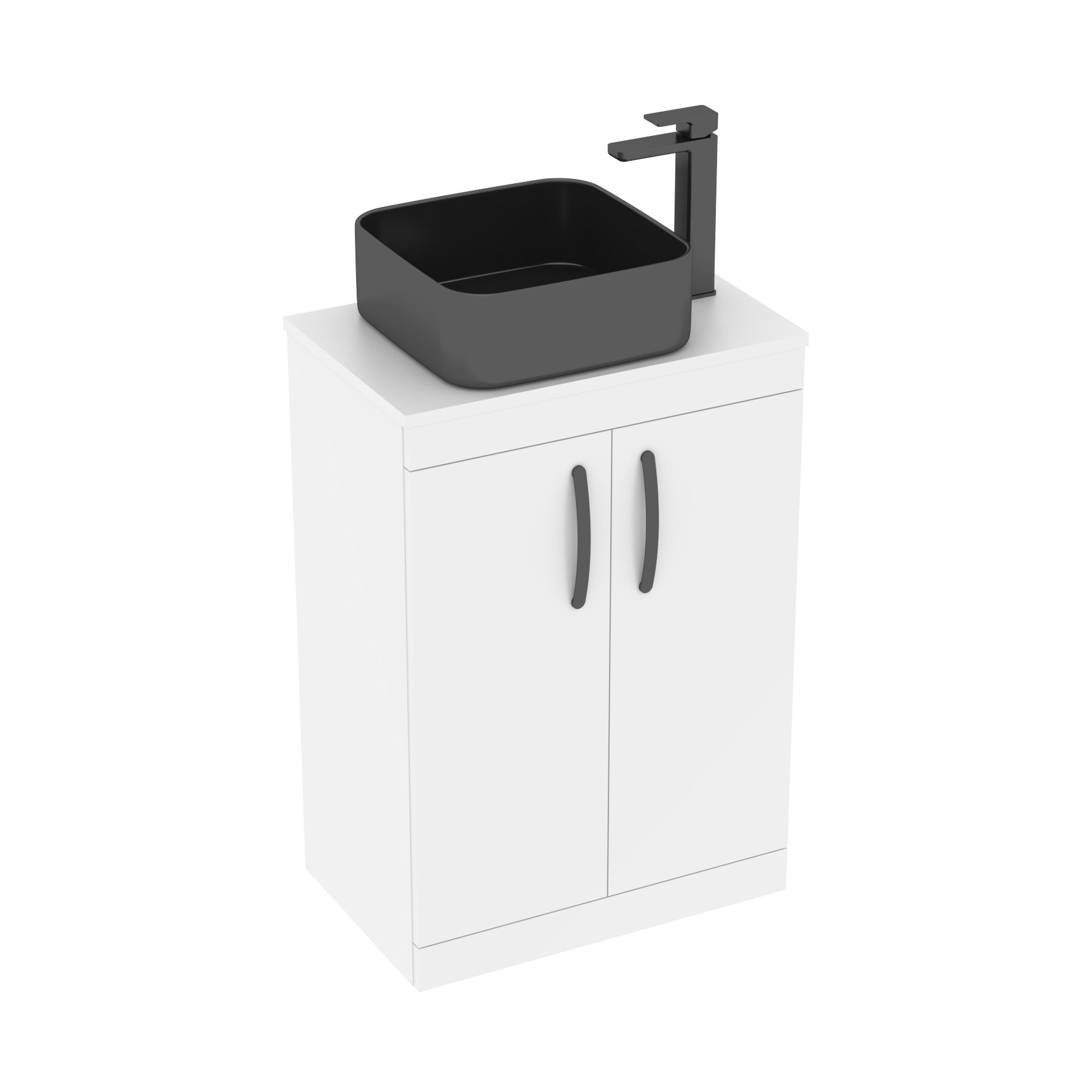600mm Floor Standing Vanity Unit 2 Door Gloss White & Countertop Basin - Art Square 