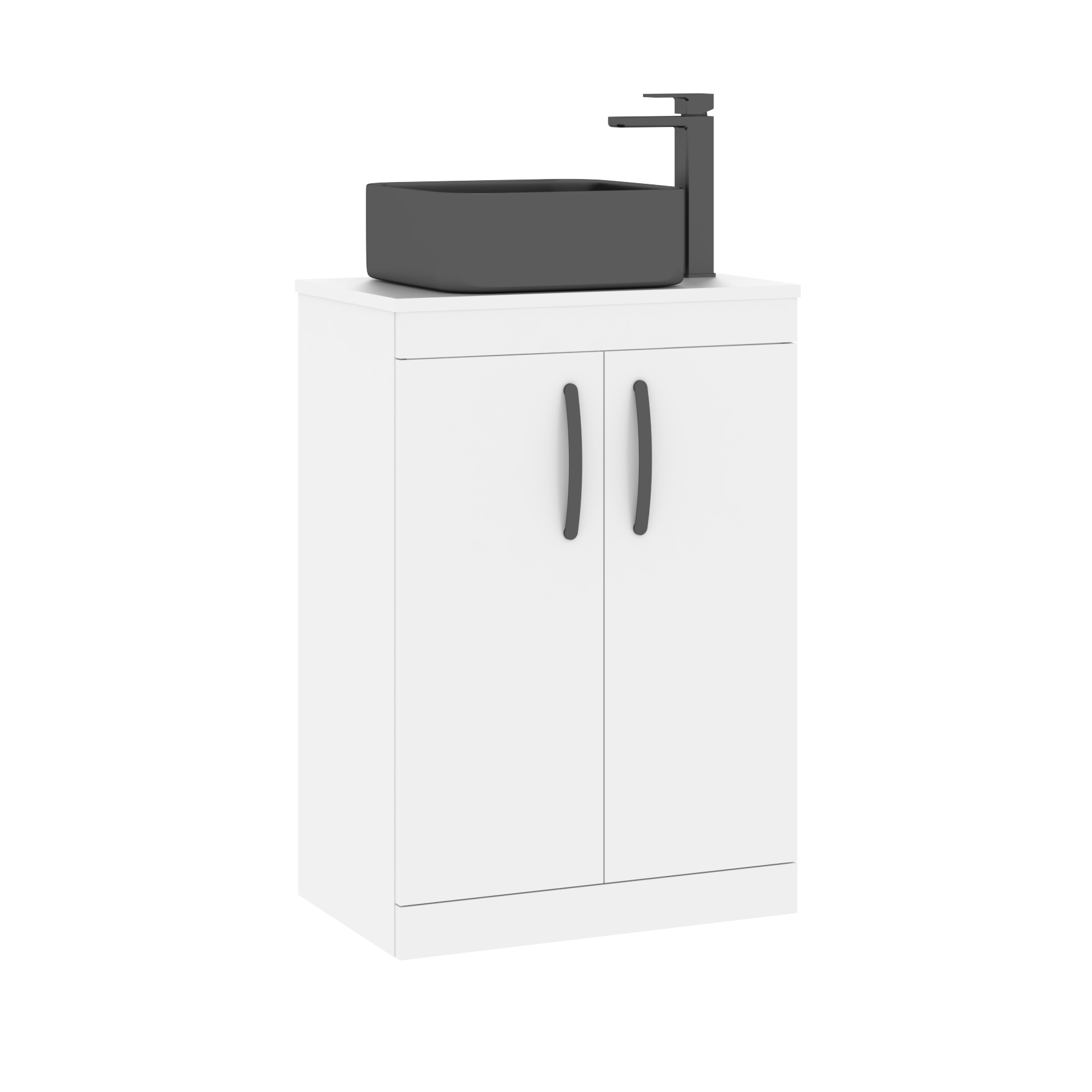 600mm Floor Standing Vanity Unit 2 Door Gloss White & Countertop Basin - Art Square 