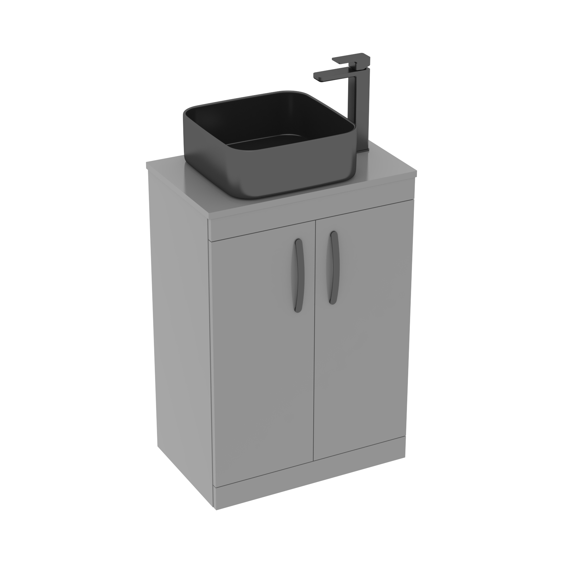 600mm Floor Standing Vanity Unit 2 Door Indigo Grey Gloss & Countertop Basin - Art Square 