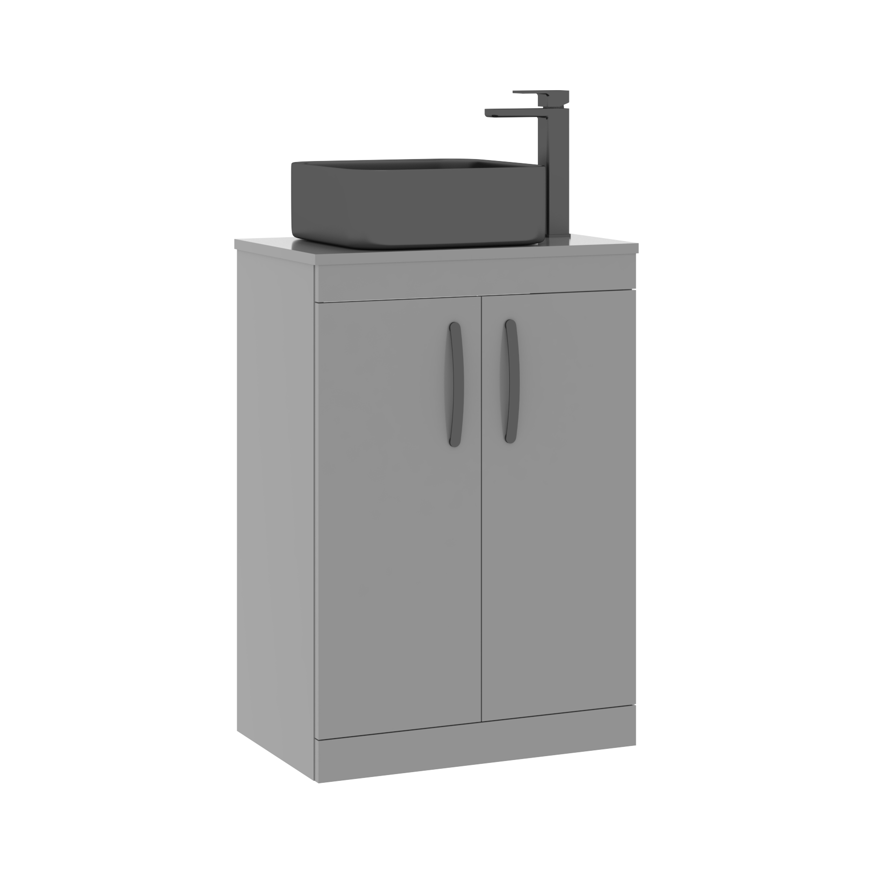 600mm Floor Standing Vanity Unit 2 Door Indigo Grey Gloss & Countertop Basin - Art Square 