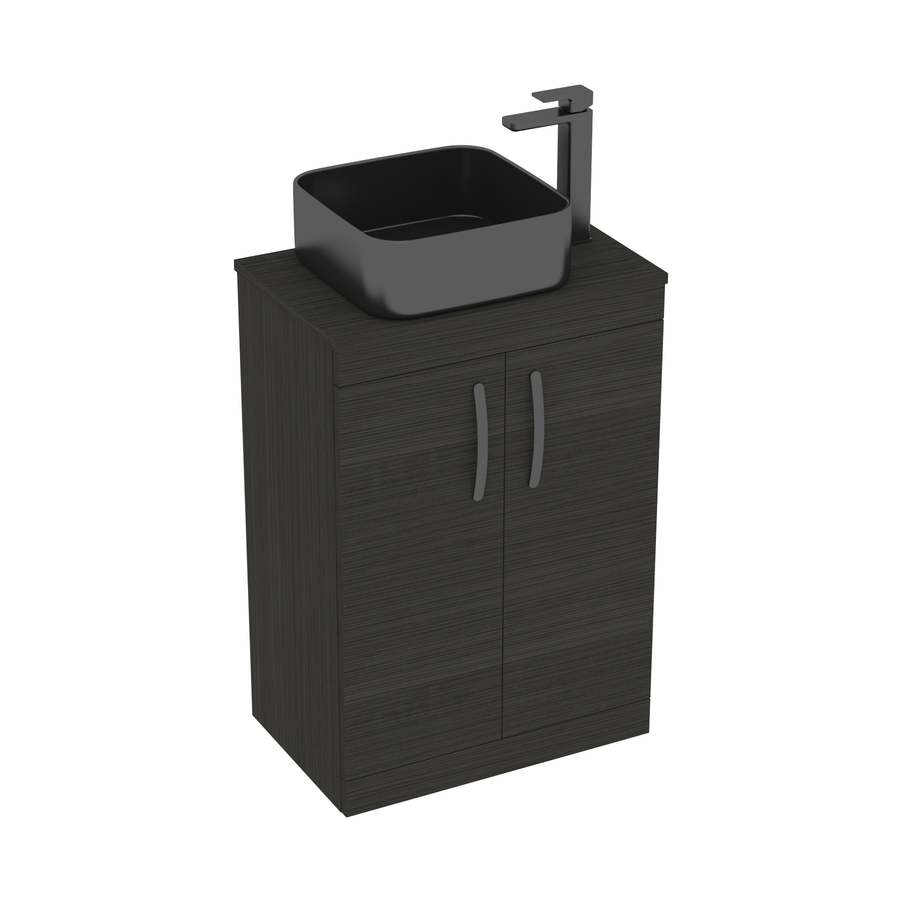 600mm Floor Standing Vanity Unit 2 Door Hale Black & Countertop Basin - Art Square 