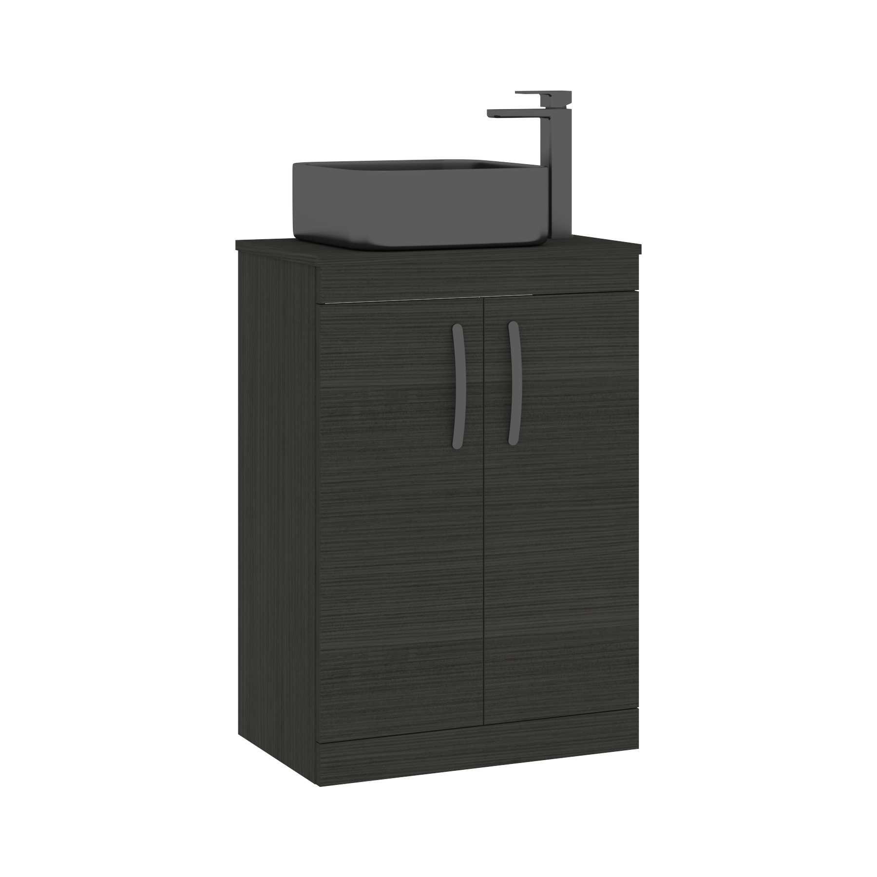 600mm Floor Standing Vanity Unit 2 Door Hale Black & Countertop Basin - Art Square 