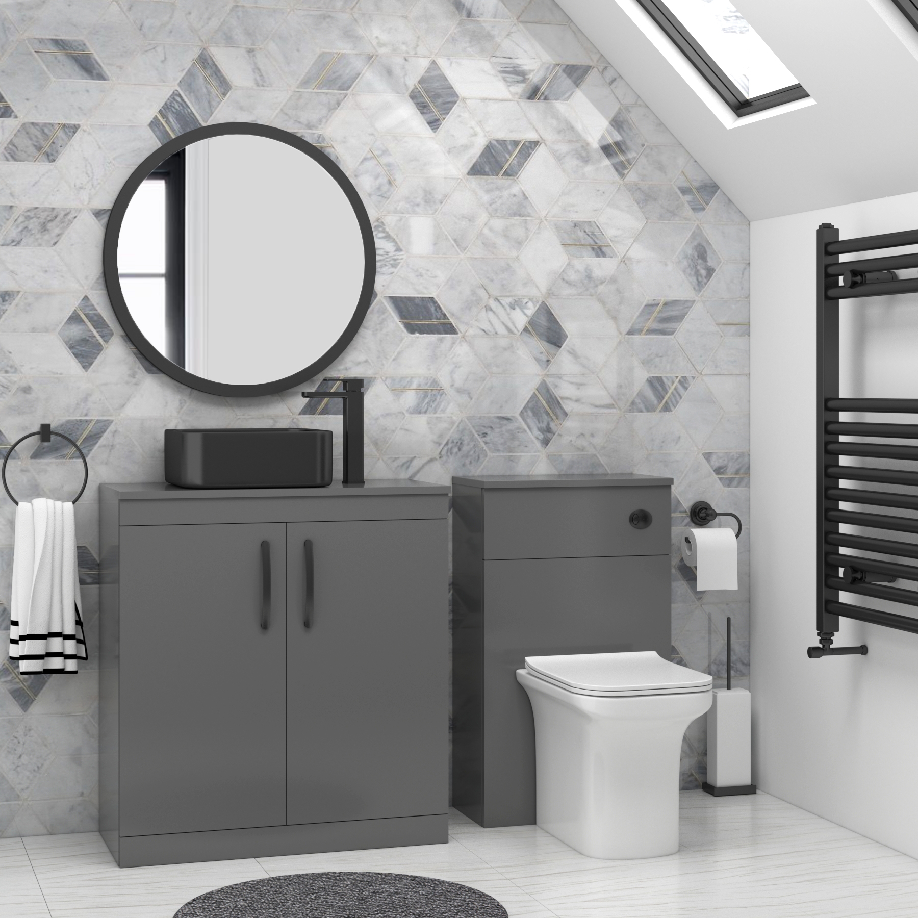 Turin 800mm Floor Standing Vanity Unit 2 Door Indigo Grey Gloss & optional Countertop Basin 