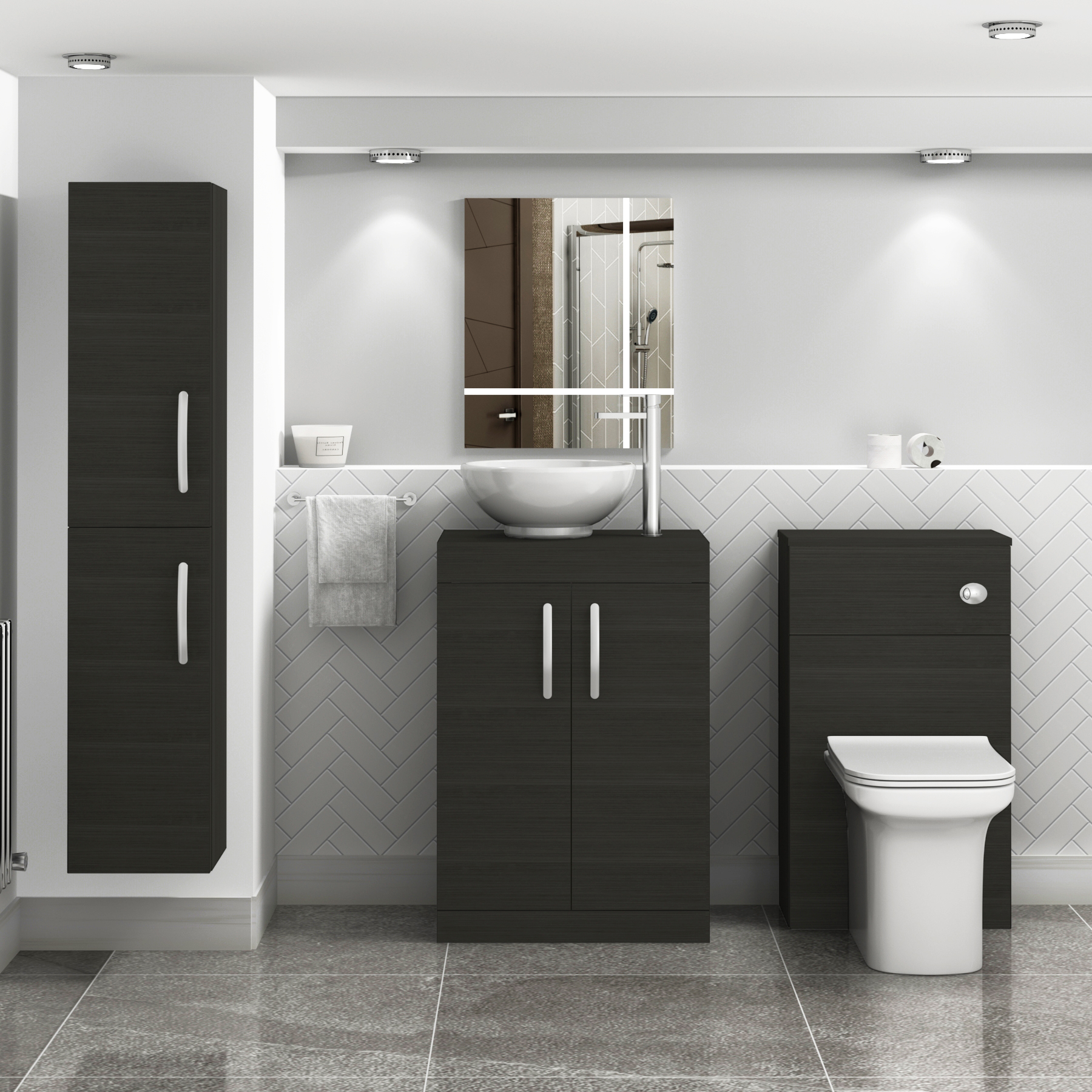 Turin 500/600mm Hale Black Floor Standing Worktop Vanity Unit - 2 Doors