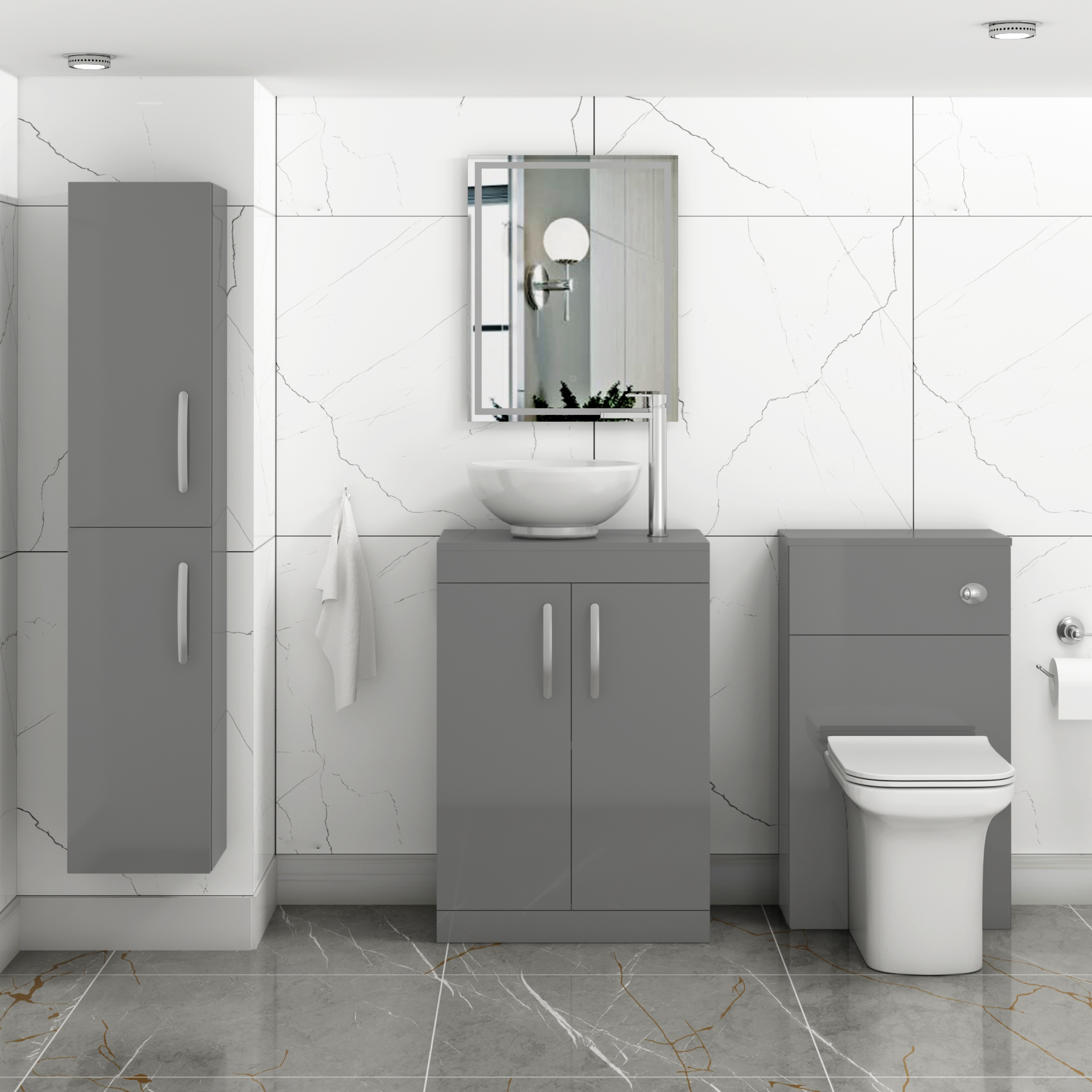 500 / 600mm Indigo Grey Gloss 2 Door Free Standing Bathroom Vanity Unit ...