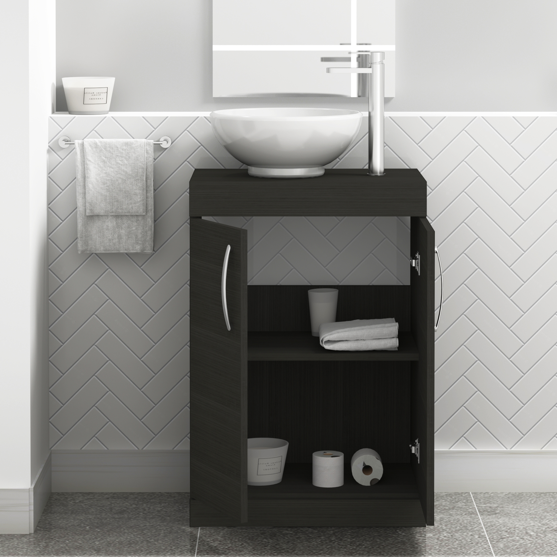 500/600mm Hale Black Floor Standing Vanity Unit 2 Door & Countertop Basin - Breeze