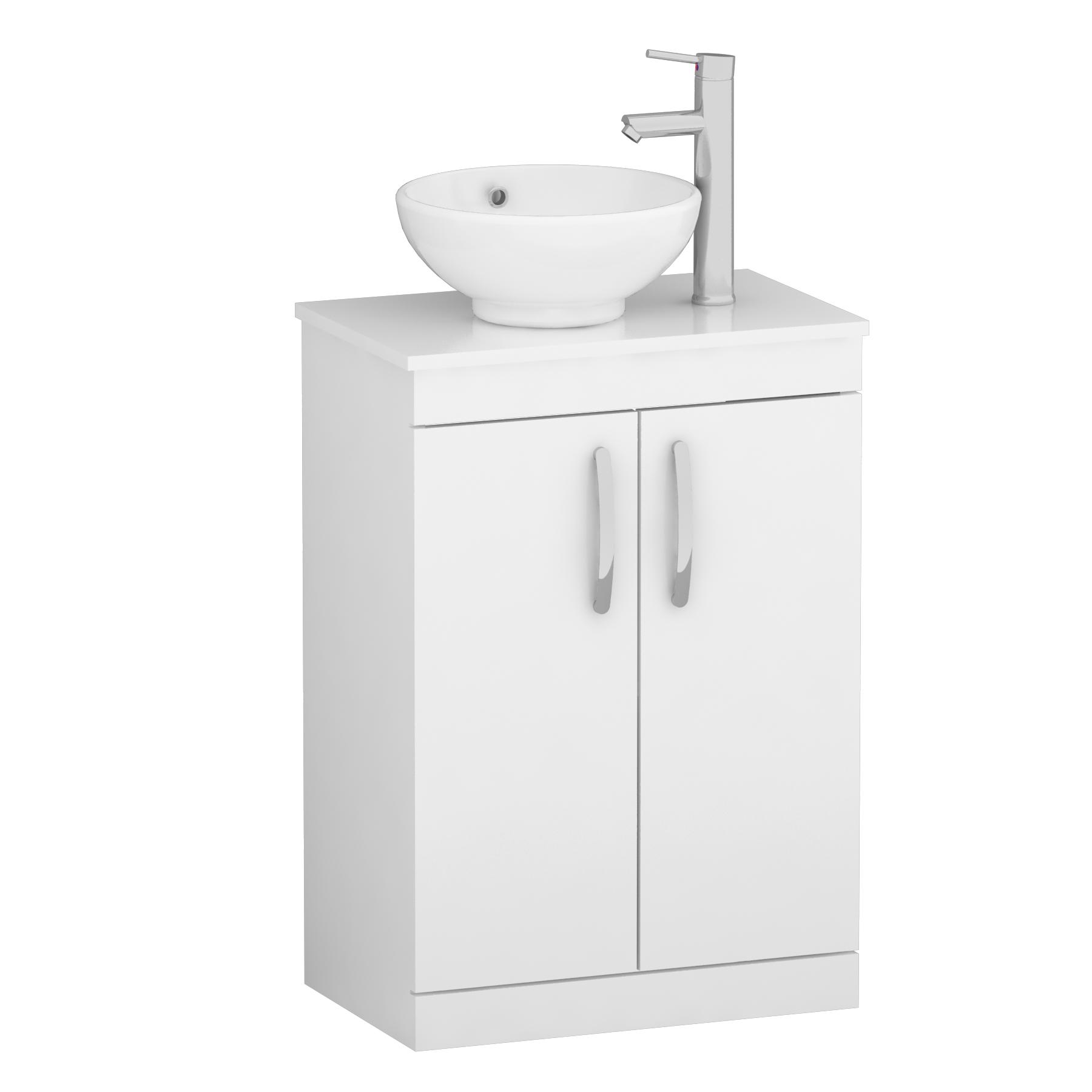 500/600mm Floor Standing Vanity Unit 2 Door Gloss White & Countertop Basin - Breeze