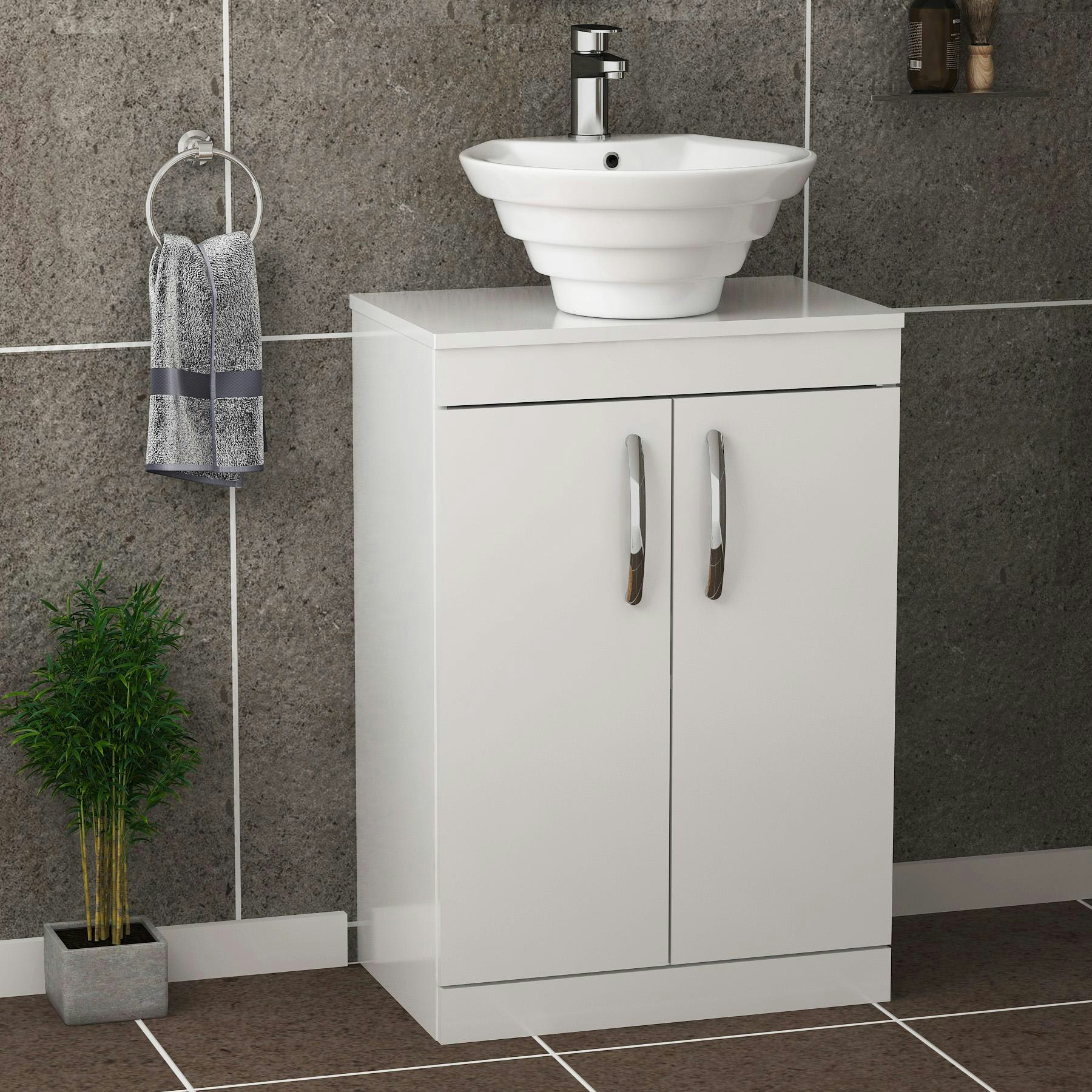 Turin 800mm Floor Standing Vanity Unit 2 Door Gloss White & Various Countertop Basins Royal